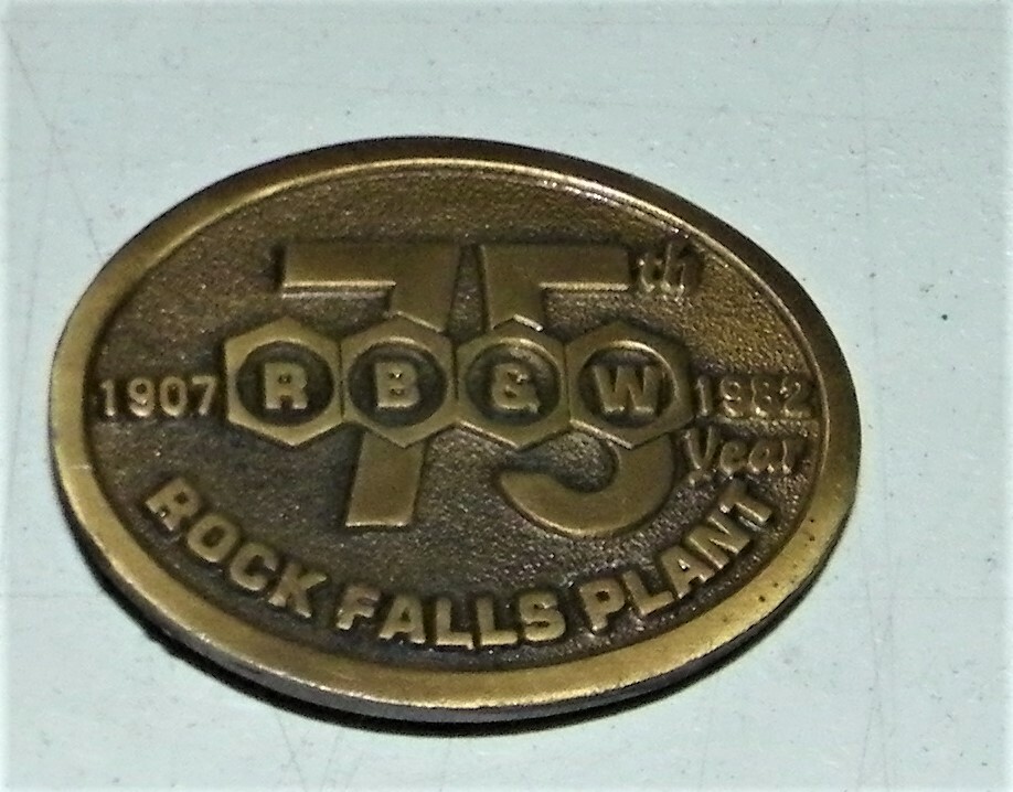 Vintage Hit Line Corporate Brass Belt Buckle R B & W Rockfalls Plant 75 Years EC