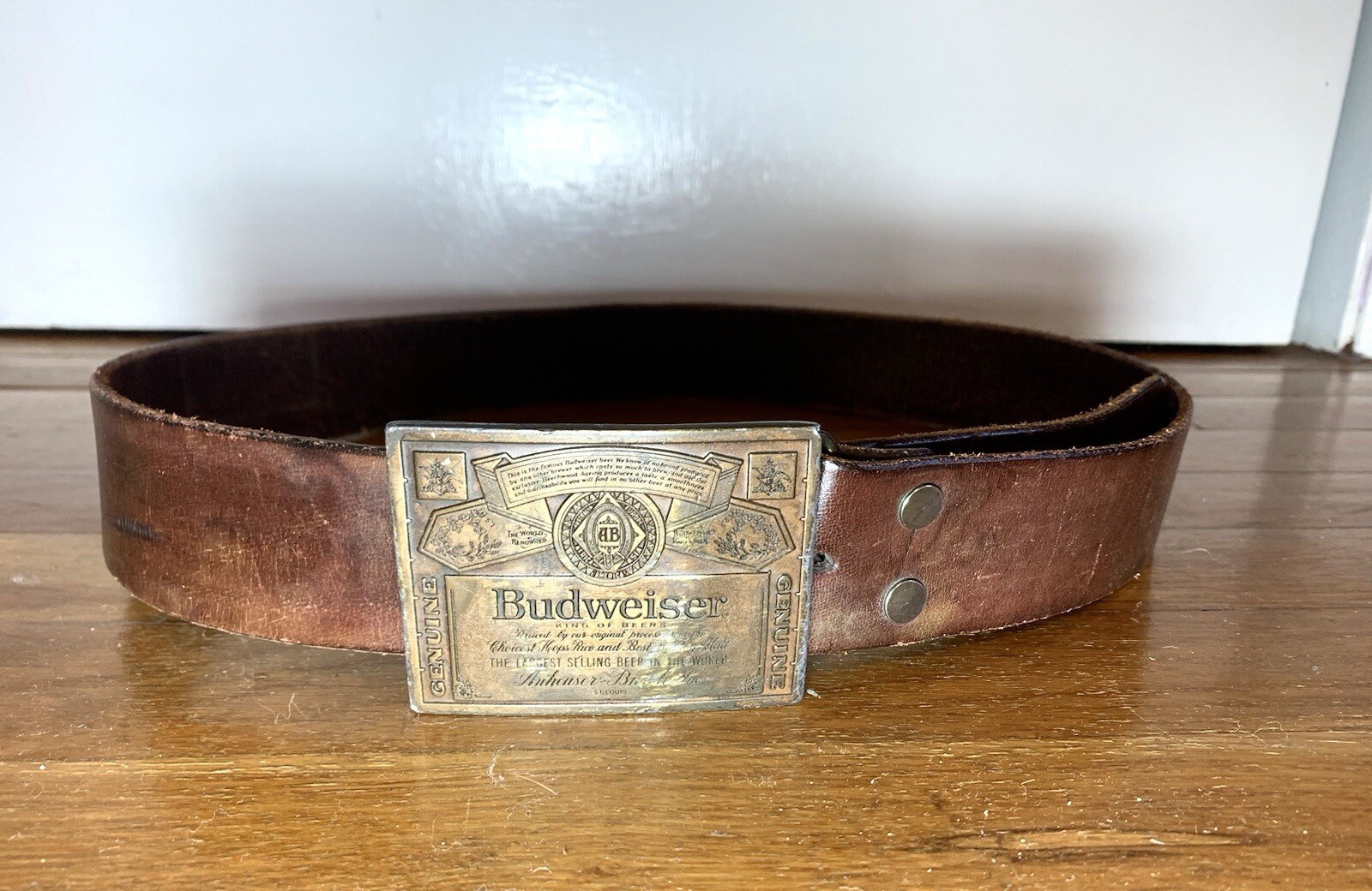 Budweiser Vintage Leather Belt Rodeo Cowboy Country Men’s Belt Western Buckle