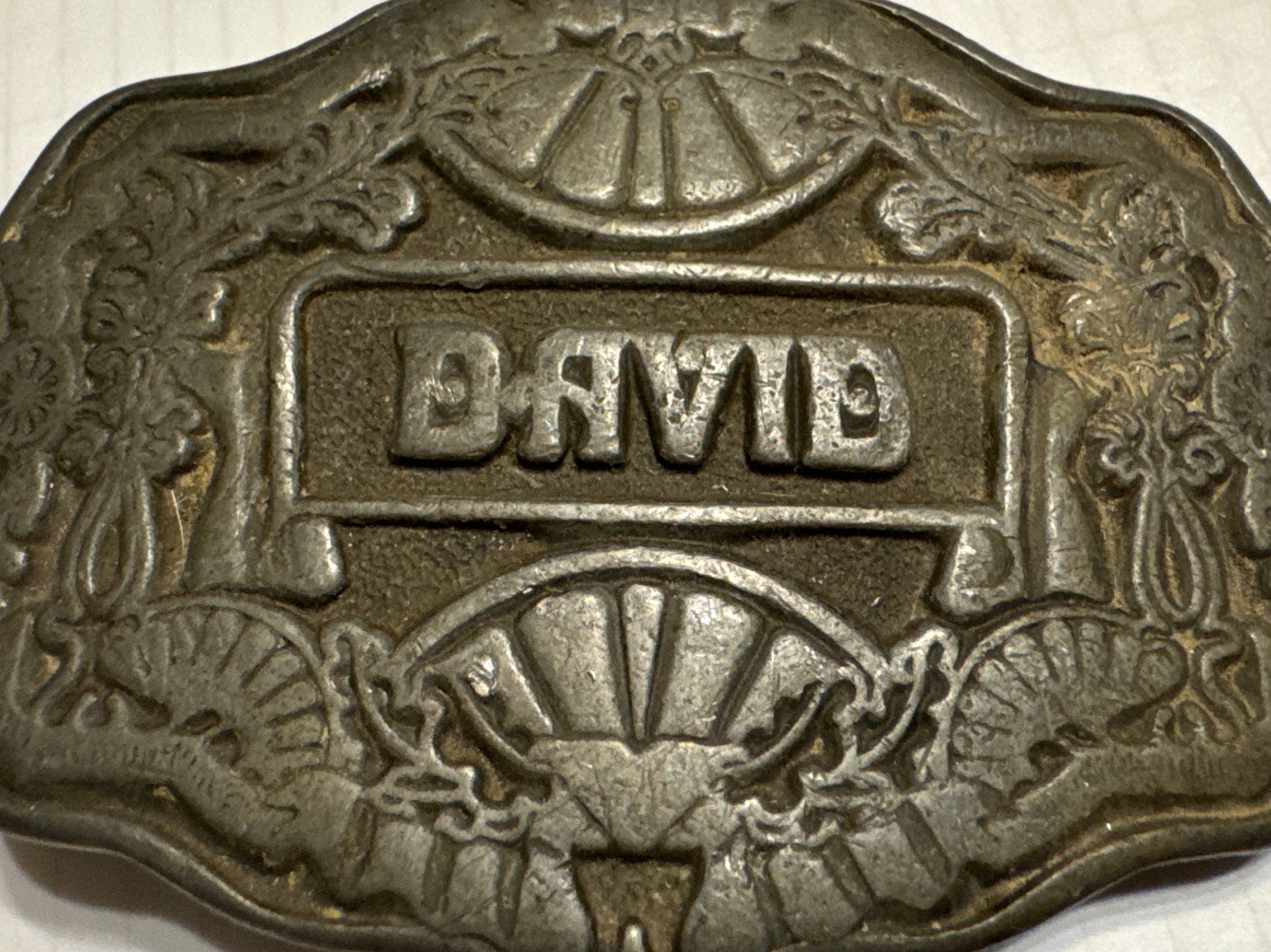 Vintage 70&rsquo;s Oden Inc. Heavy Metal Belt Buckle Personalized With Name « David”