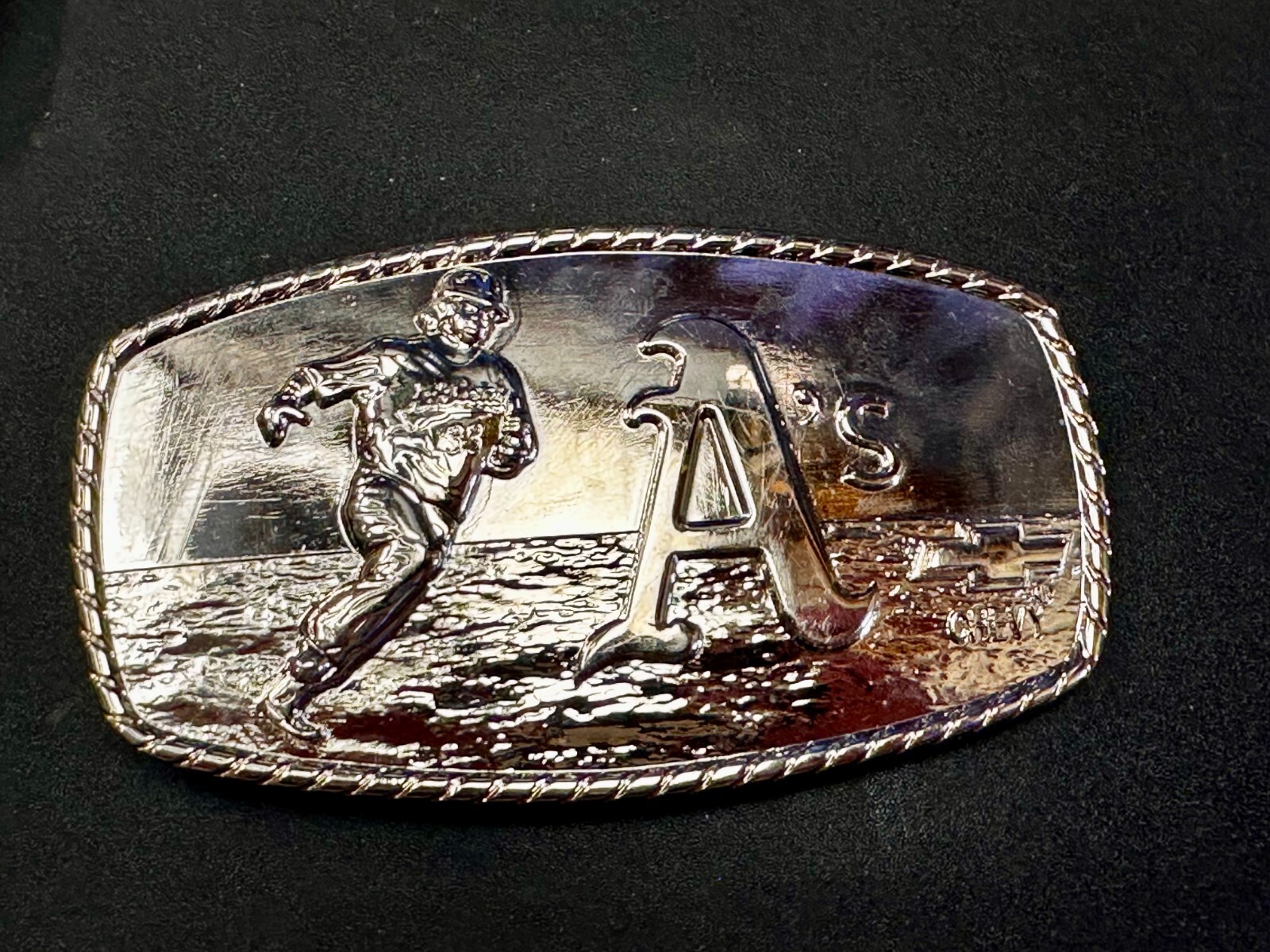 A&rsquo;s Baseball Logo Athletics Sports Oakland CA Silver Color Wide Belt Buckle