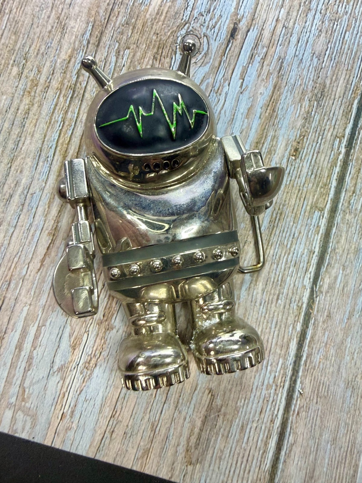 Outer Space Suit Alien Astronaut Chrome Figural Moving Arms Toy Like Belt Buckle