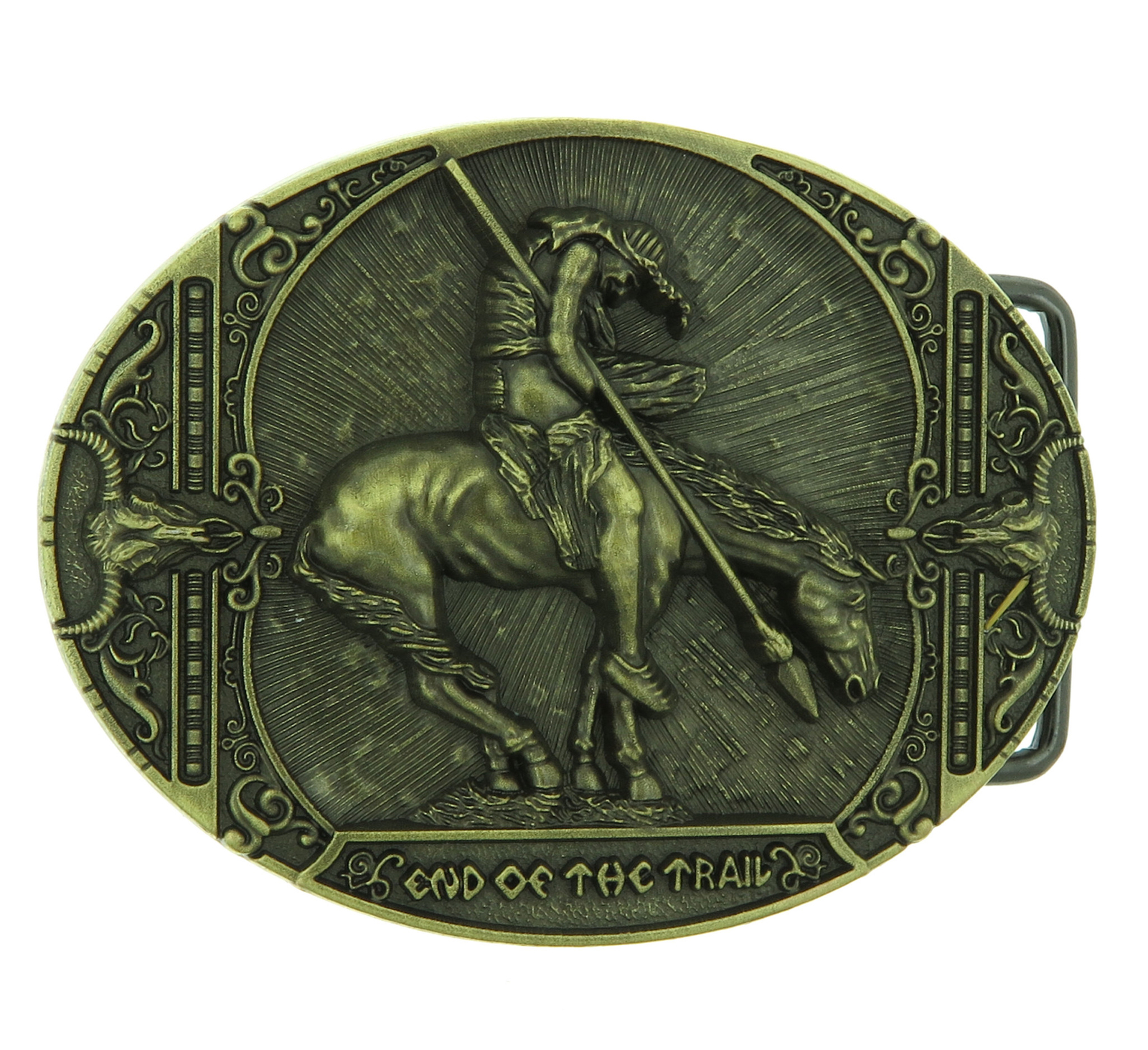 End of Trail American Indian on Horse Western Bronze Plated Belt Buckle