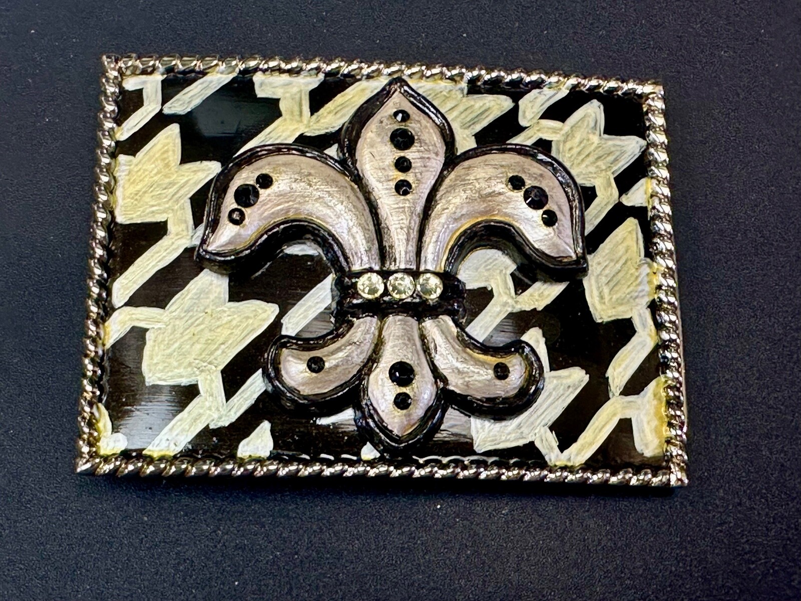 Artisan Whimmg Couture Saints Symbol Fleur De Lis Belt Buckle Rhinestone Accents