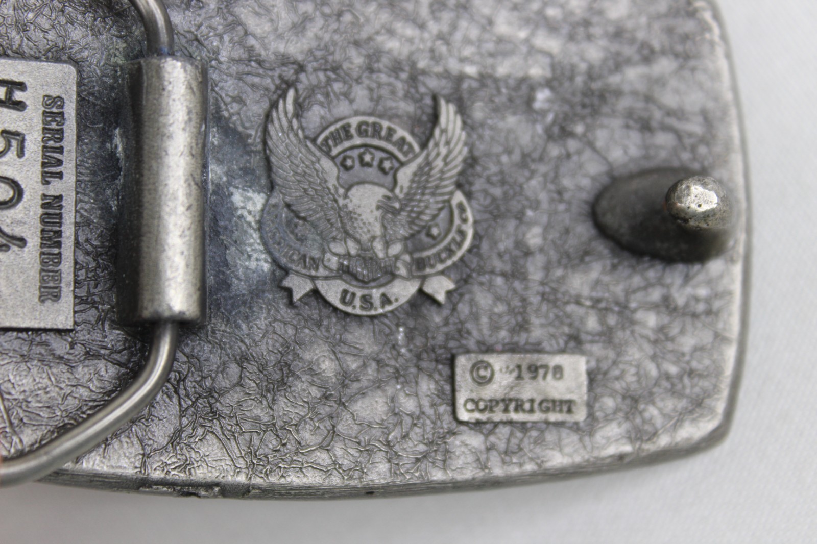 1978 Great American Belt Buckle Company H504 Embossed Eagle w/Green Background