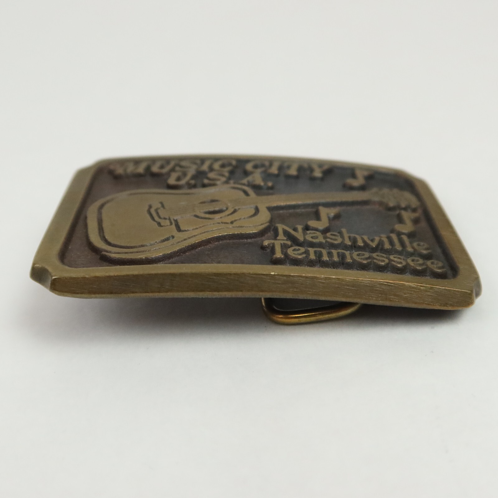 Vintage Nashville Tennessee Music City USA Belt Buckle Guitar Music Notes Brass