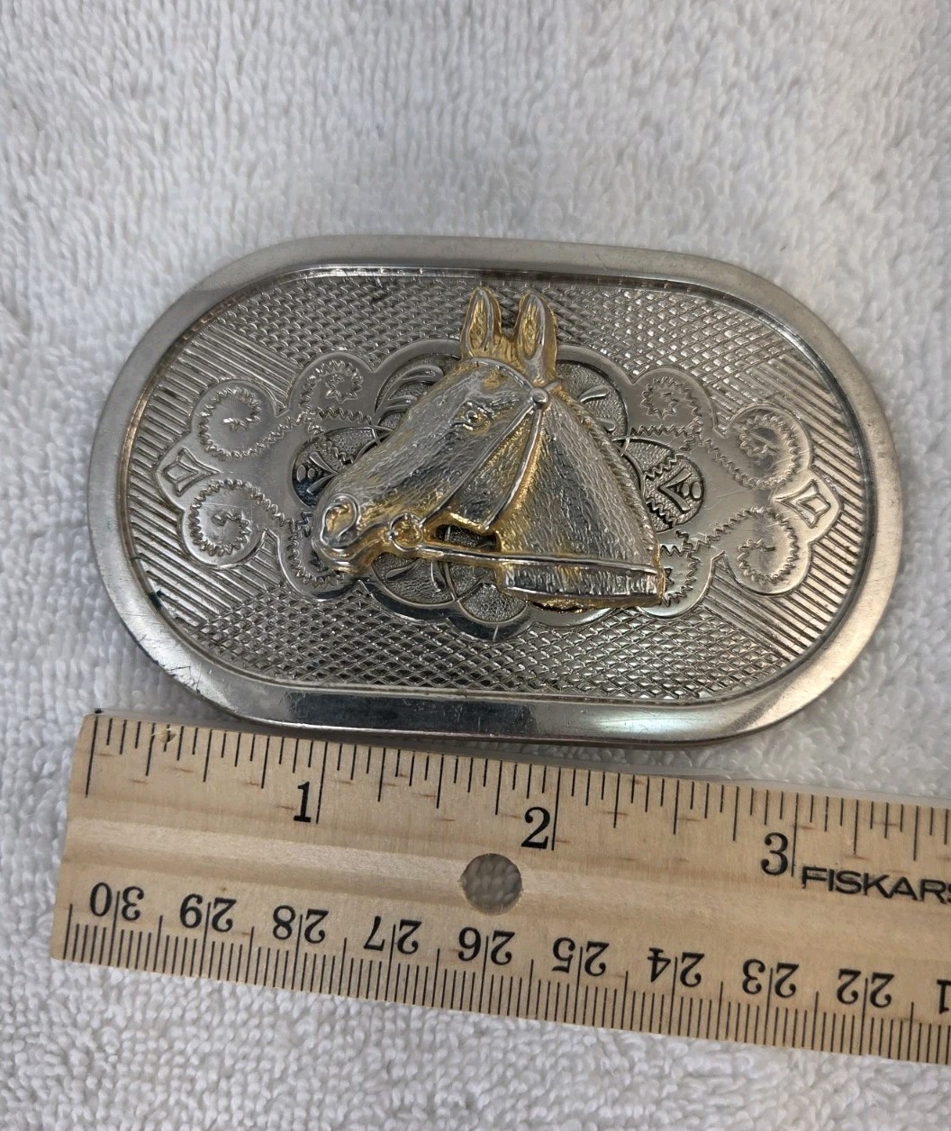 Silver & Bronze Color Belt Buckle 3D Horse Head Design Cowboy Western Rodeo