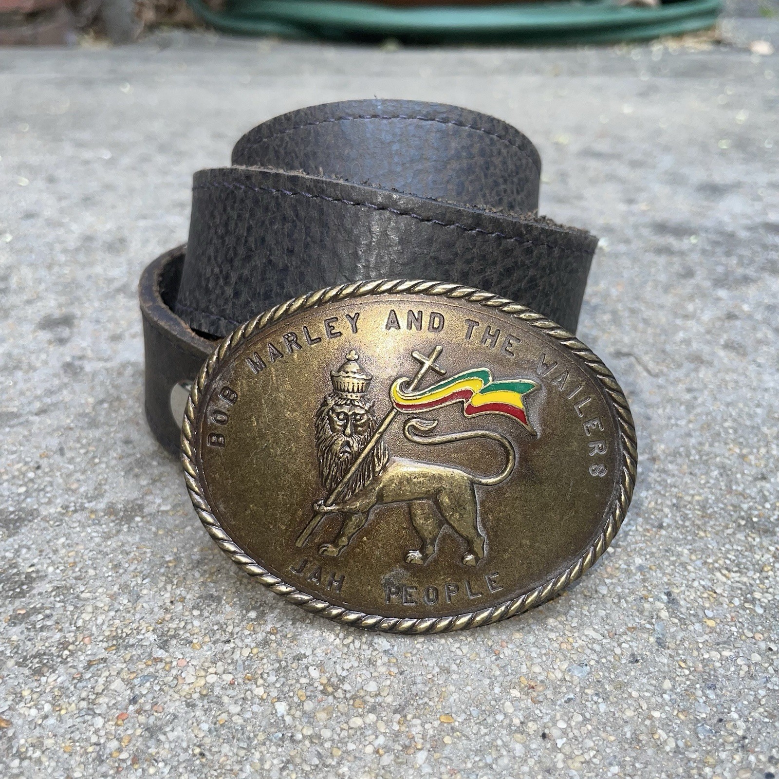 RARE VINTAGE BOB MARLEY & THE WAILERS “Jah People” Metal Belt Buckle +Belt Retro