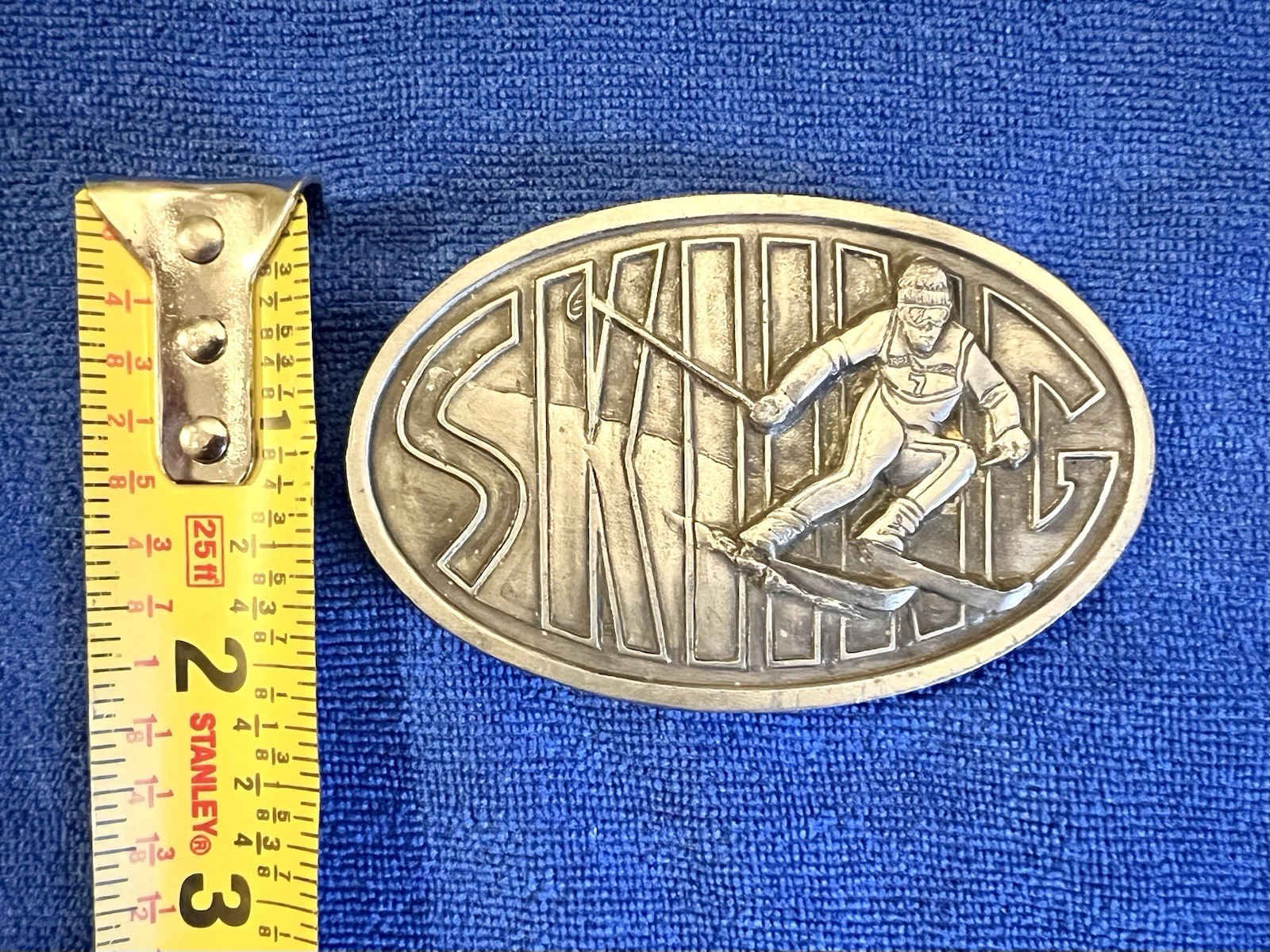 Vintage Skiing Belt Buckle Brass 1976 Snow Cross Country Sports Aspen Vail