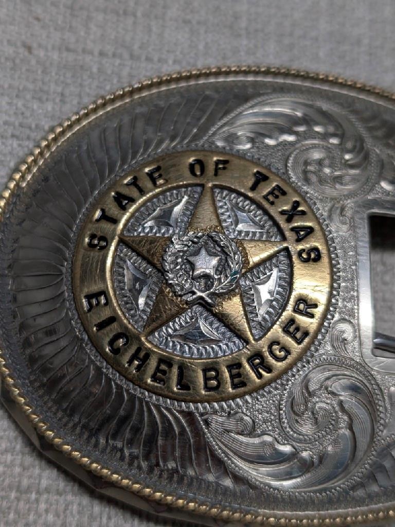 vintage 4PC belt buckle TEXAS custom made GERMAN SILVER nickel silver WESTERN