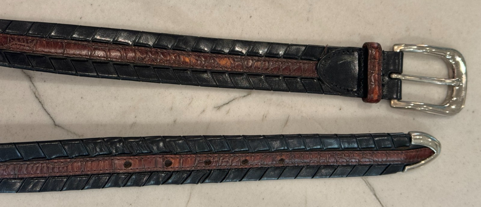 Mens Torino Weaved Leather Exotic Black Brown Belt Sz 40?