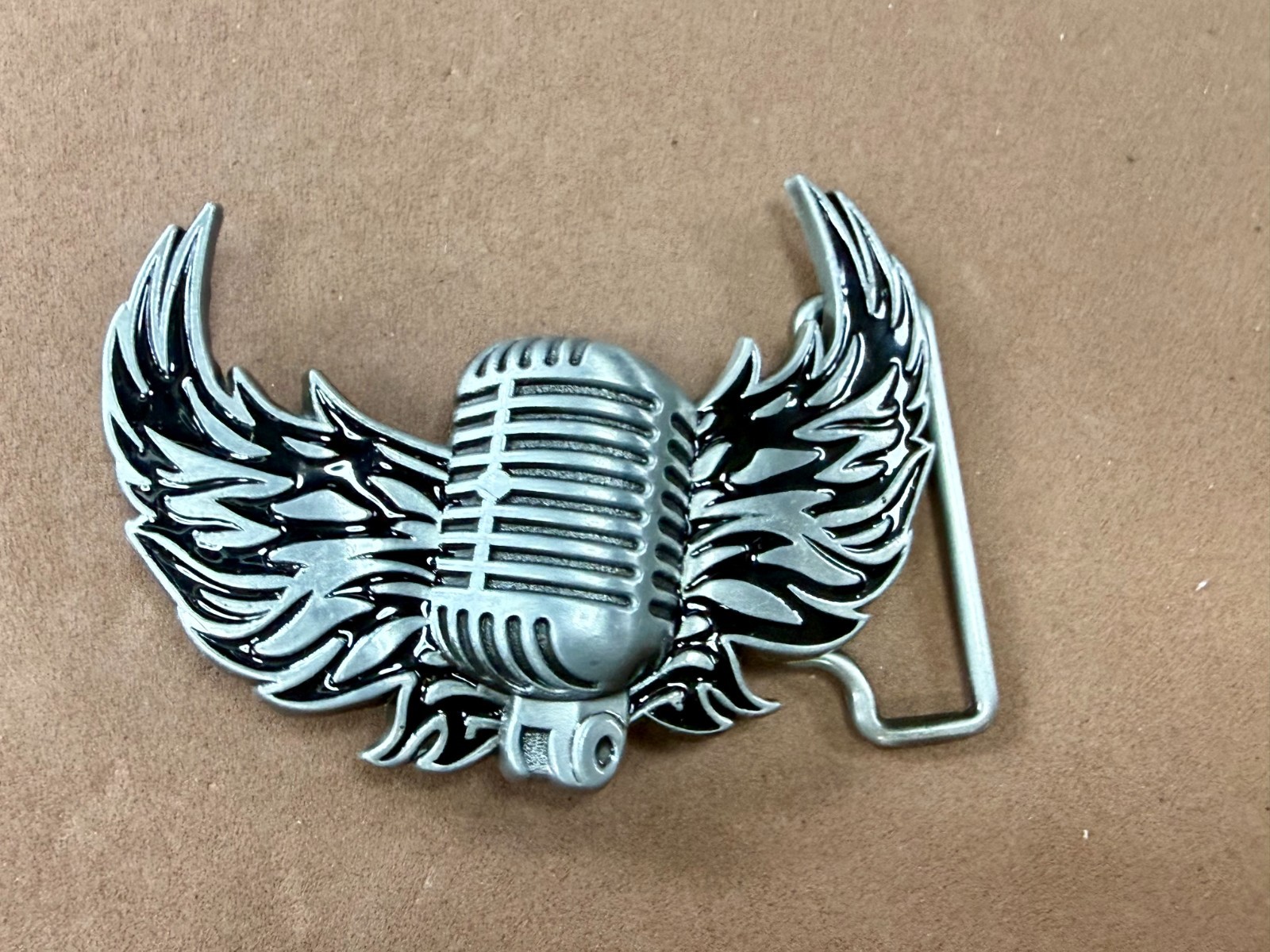 Classic Microphone Flying Wings Classic Rock Music Musician Cutout Belt Buckle