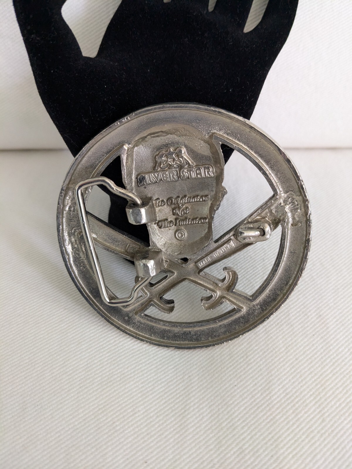 Silver Star Skull and Swords Belt Buckle Made in USA