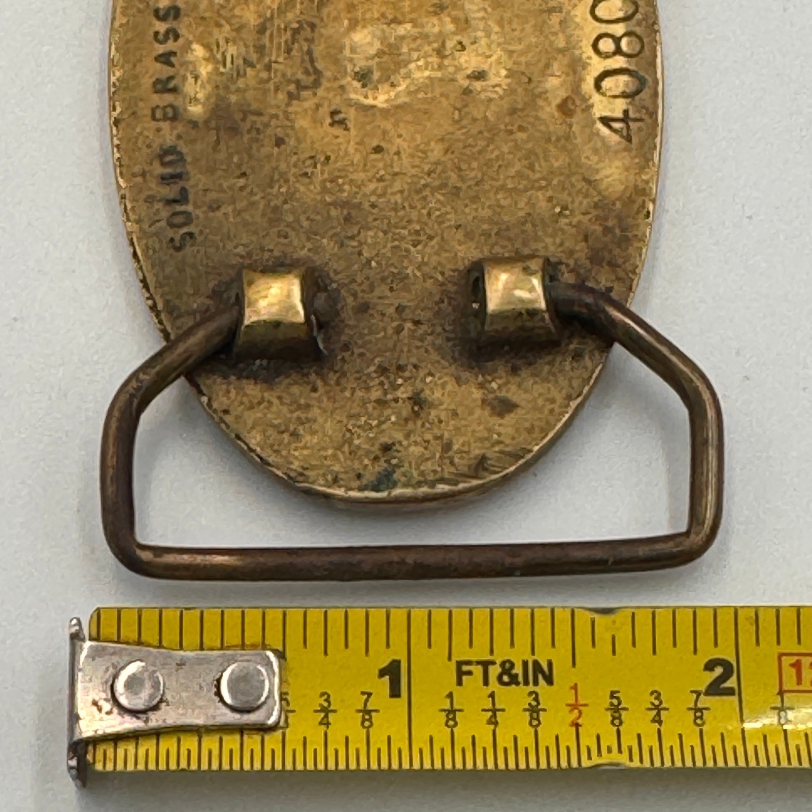 Vintage Caterpillar Belt Buckle Solid Brass Oval Logo 4080 Taiwan ROC Gold Tone