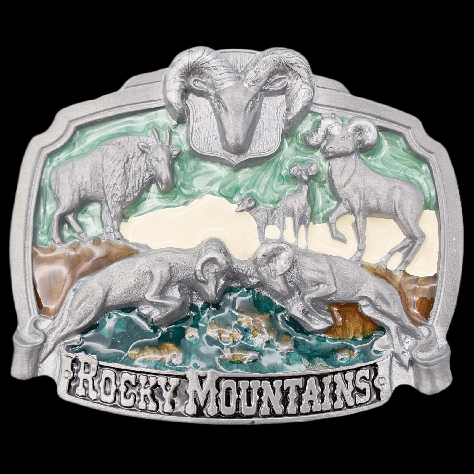 Rocky Mountains Bighorn Sheep Colorado Vintage Belt Buckle