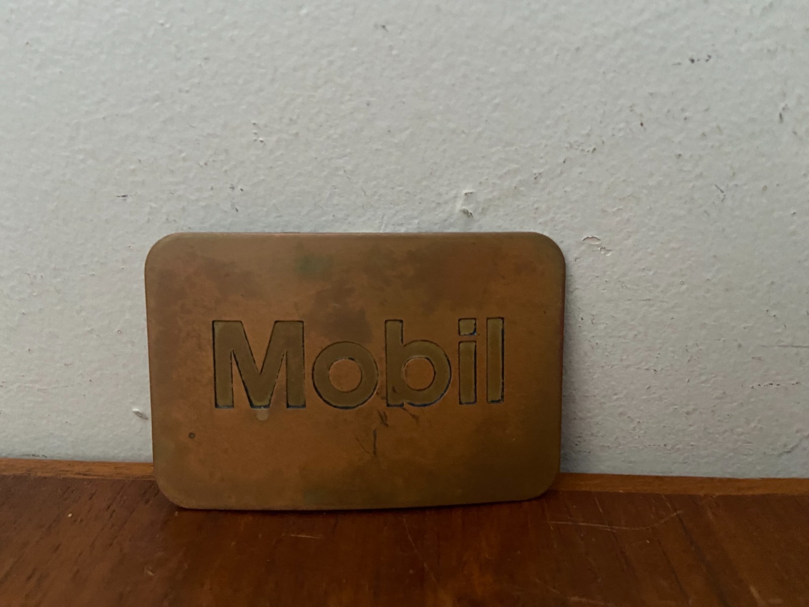 Vintage MOBIL OIL Gasoline BRASS GAS Great American Belt Buckle Western Cowboy