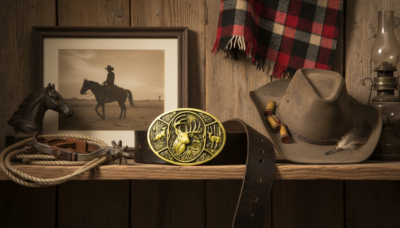 Men Dark Gold Metal Belt Buckle Deer Nature Western Fashion Accessory Day Night