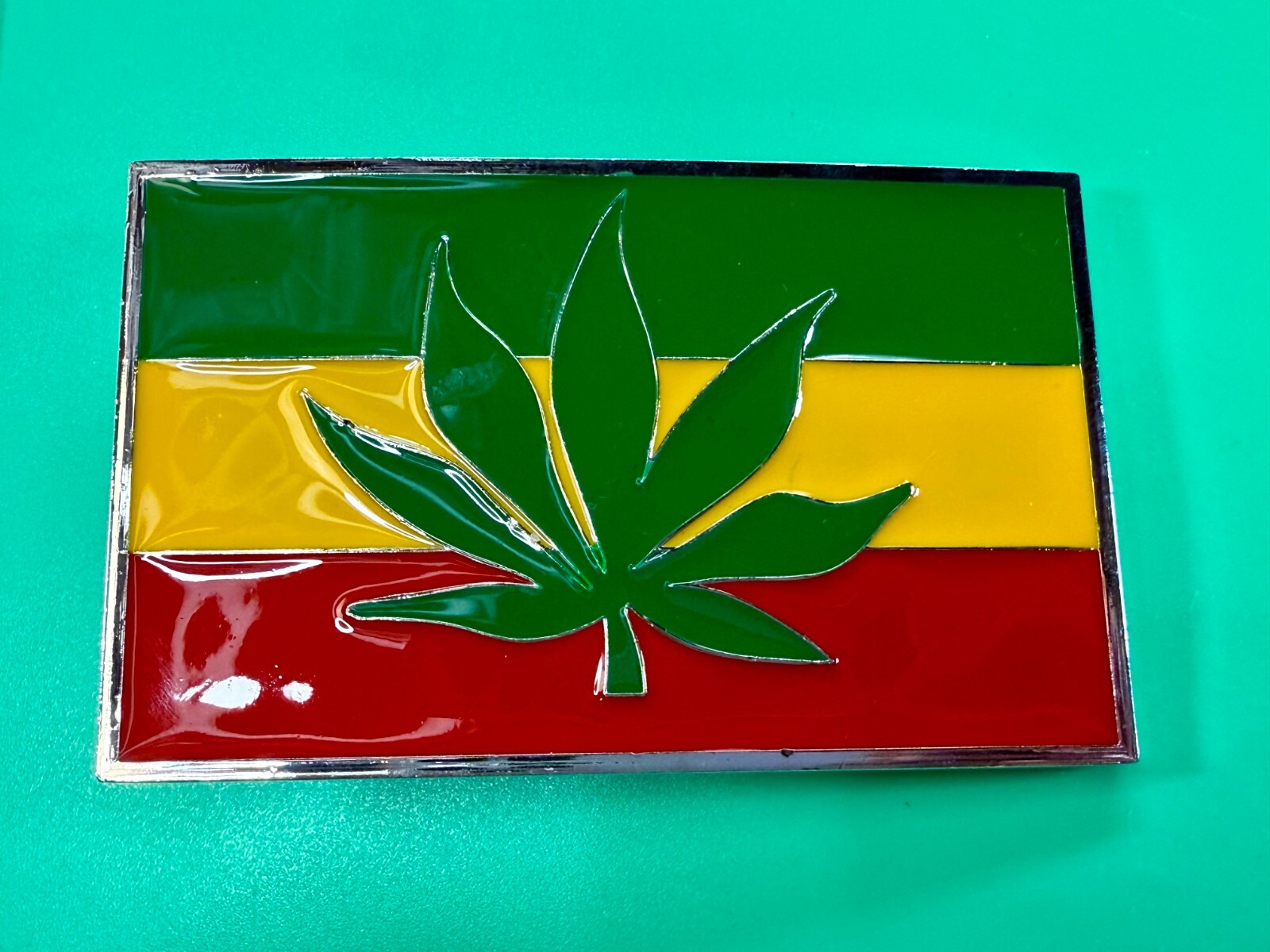Rastafarian Flag Marijuana Cannabis Pot Leaf Weed Enameled Belt Buckle