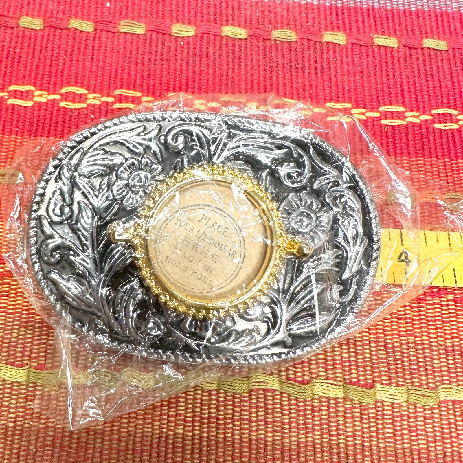 Vintage Half Dollar Coin Belt Buckle NOS DEADSTOCK 70s Silver Tone Black
