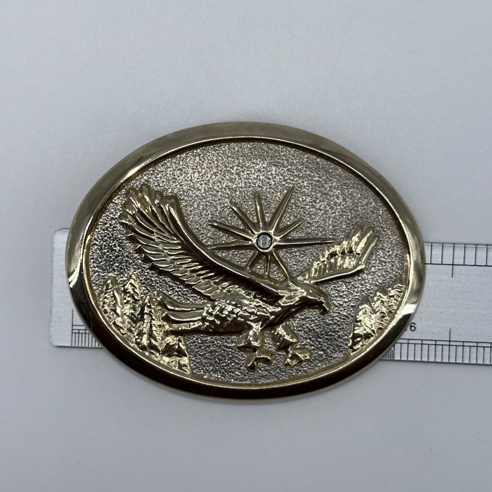 Vintage Belt Buckle Gold & Silver Tone Americana Eagle Western Cowboy Southwest