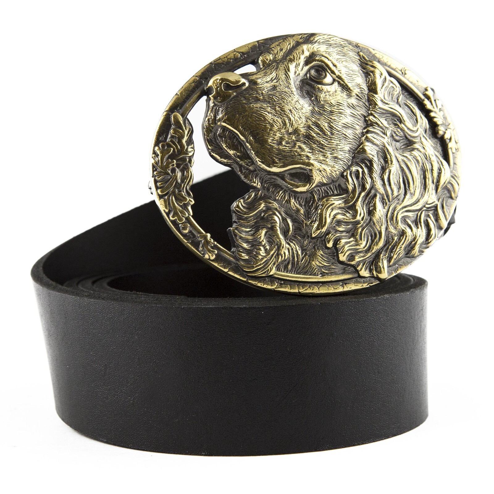 Cocker Spaniel brass belt buckle, Cocker Spaniel dog head, Hunting dog buckle