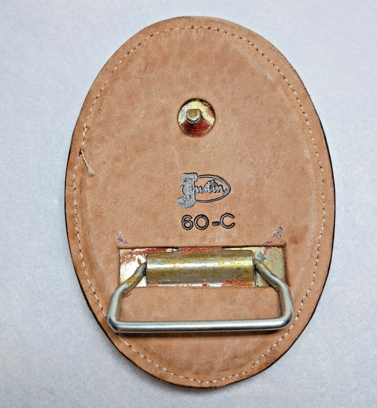 Vintage Justin Leather Belt Buckle Oval Western Cowboy Style 60-C Brown