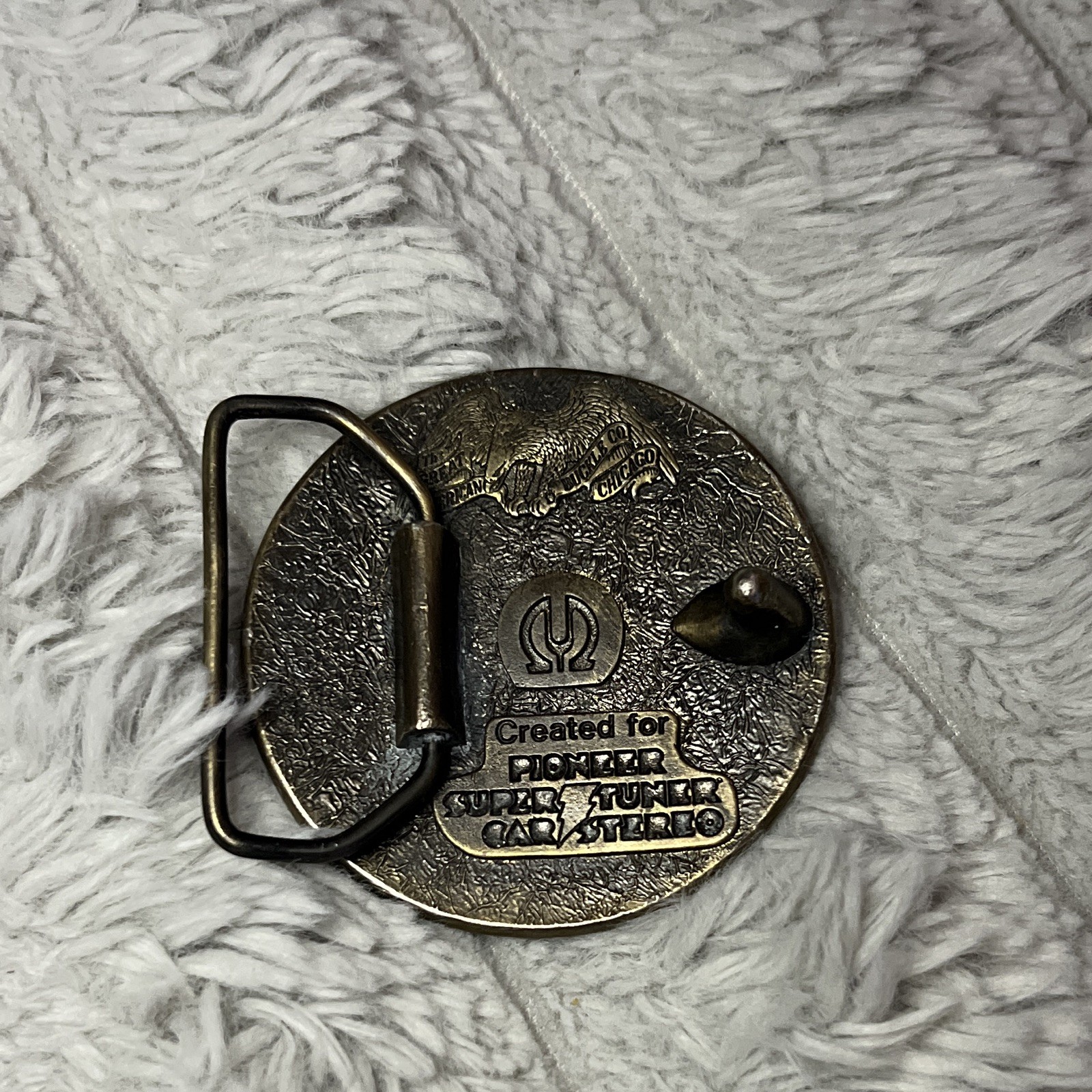 Pioneer Logo Frame Style Belt Buckle, Bronze Tone Metal, Fits 1.5 in Belt
