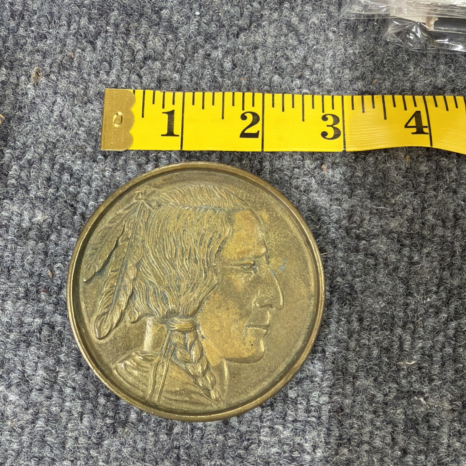 Vintage Baron Buckles Solid Brass Native American Chief Belt Buckle 416 Round