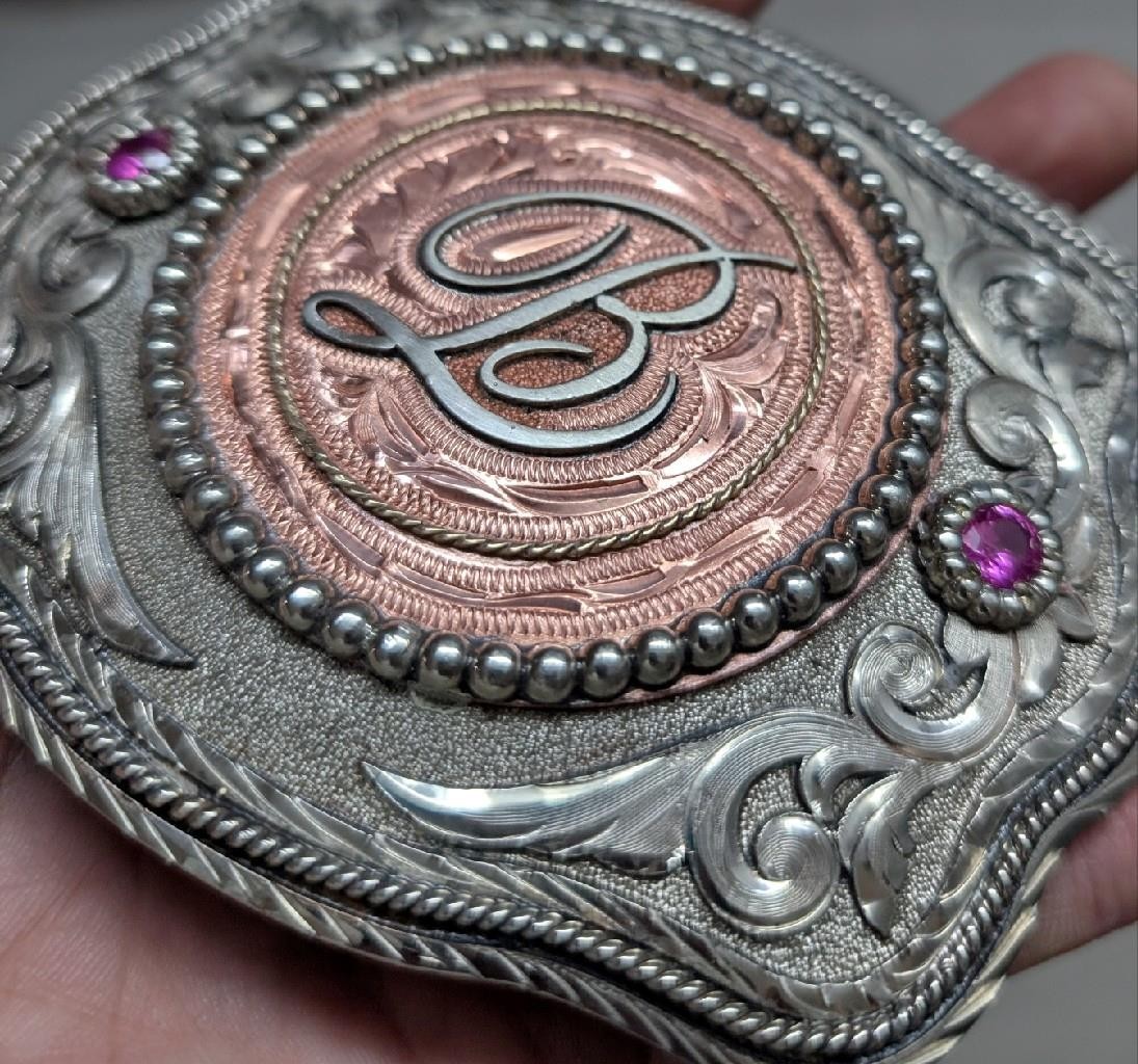 vintage RRR belt buckle OVERSIZED western cowboy BARAJAS rodeo ready ranchwear