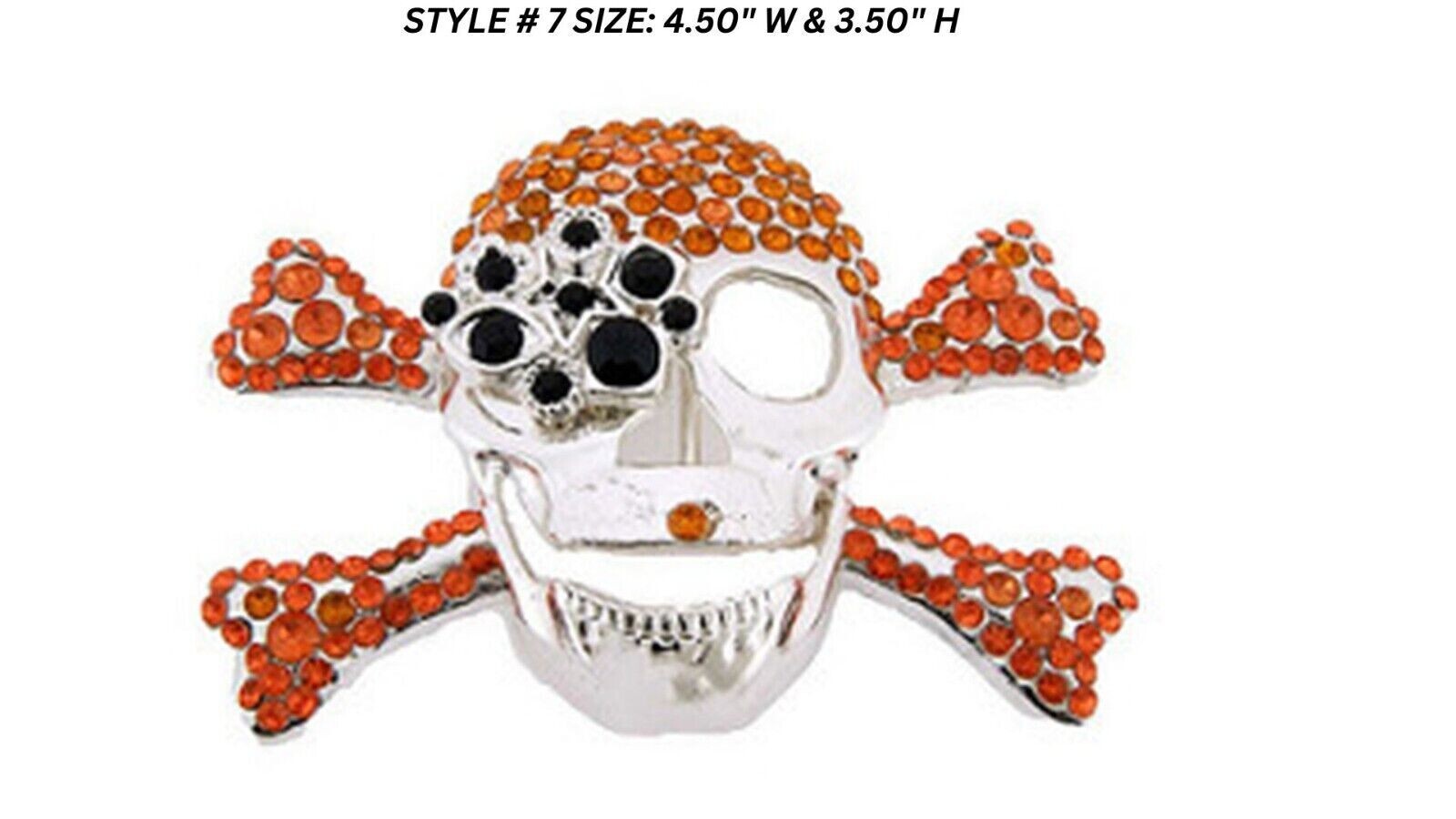 Skull Crossbones Blinged Belt Buckle Halloween Costume Orange Metal Men Women