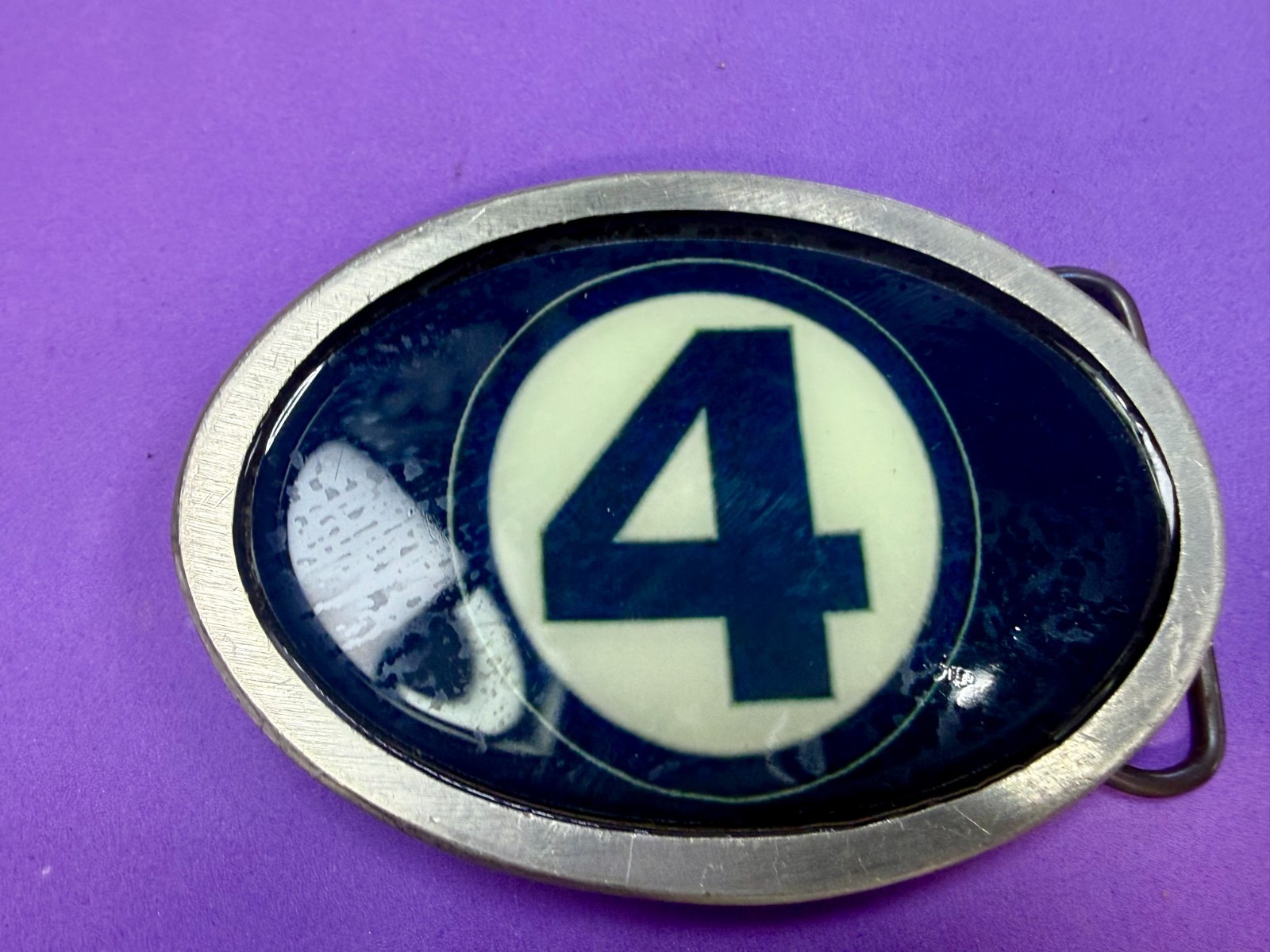 4 Ball Number Channel 4 News? Vintage Custom Enameled Belt Buckle