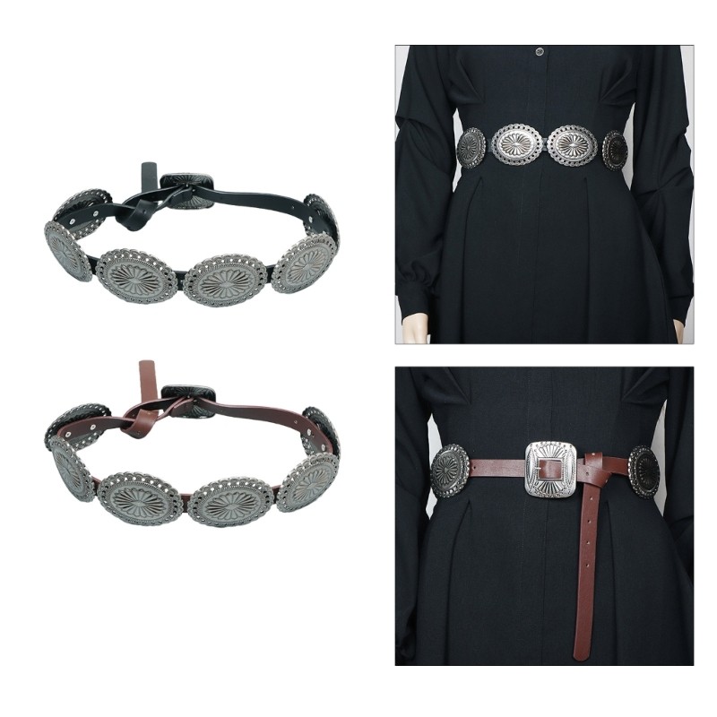 Ethnic Teens Carved Floral Belt Adjustable Buckle Waist Straps for Dress Shirt