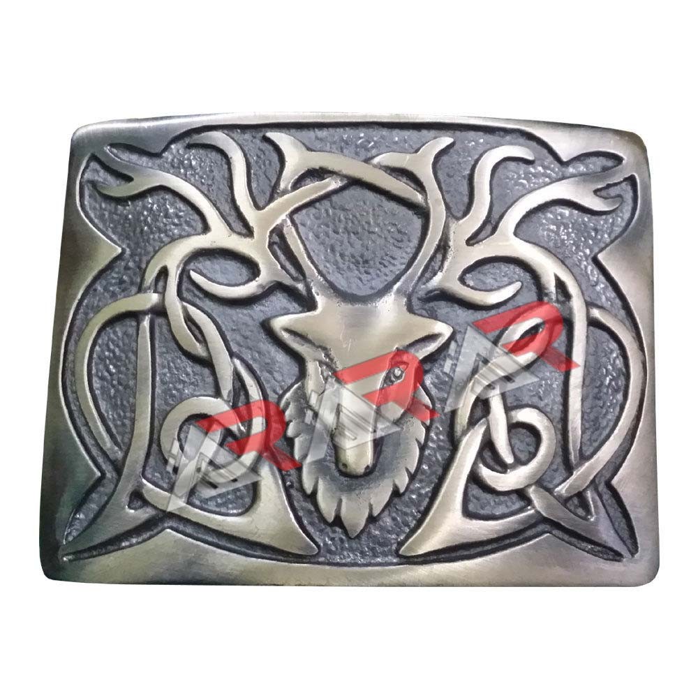 Scottish Highland Kilt Belt Buckle Stag Head Design High Quality Antique Plated