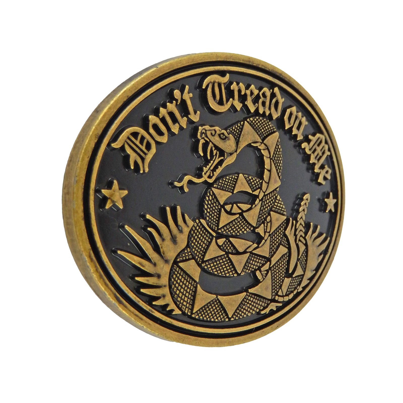 Don&rsquo;t Tread On Me Gadsden Flag Snake Belt Buckle Antique Bronze Black Enamel
