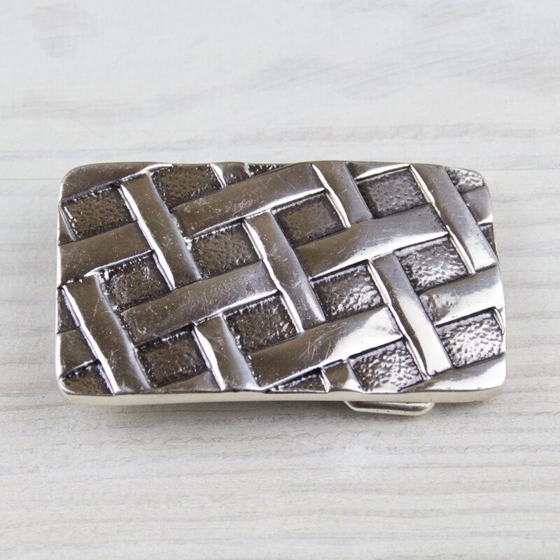 Industrial Grid Belt Buckle Rectangular Antique Silver Lattice Design Mens