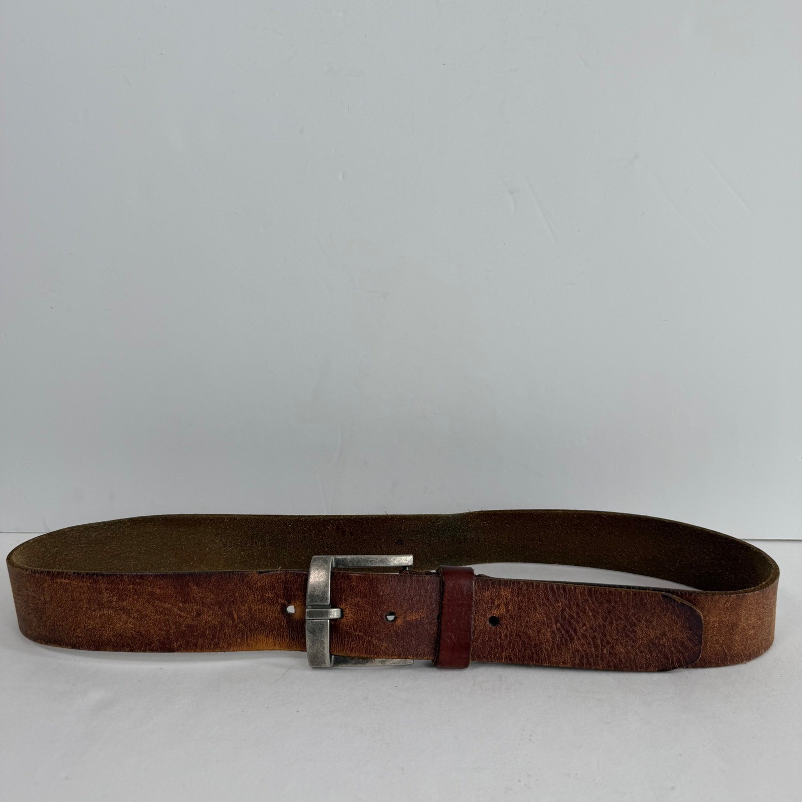 Brown Distressed Leather Belt 34 Silver Buckle Rugged Western Workwear Utility
