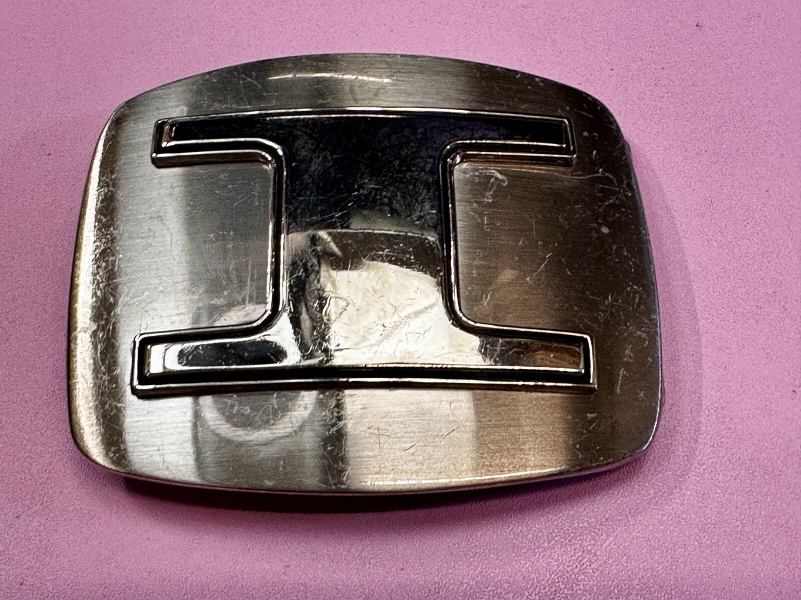 Custom Initial Block Letter Large I Silver Tone Outlined Reflective Belt Buckle