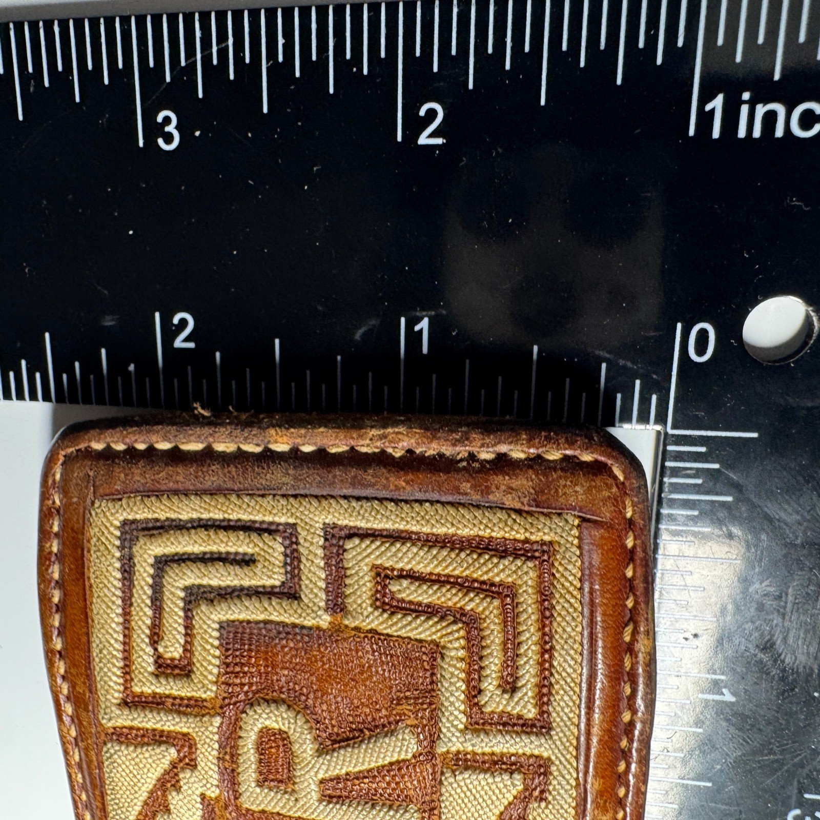 Vintage Leather Belt Buckle Western Style Geometric Embroidered F R