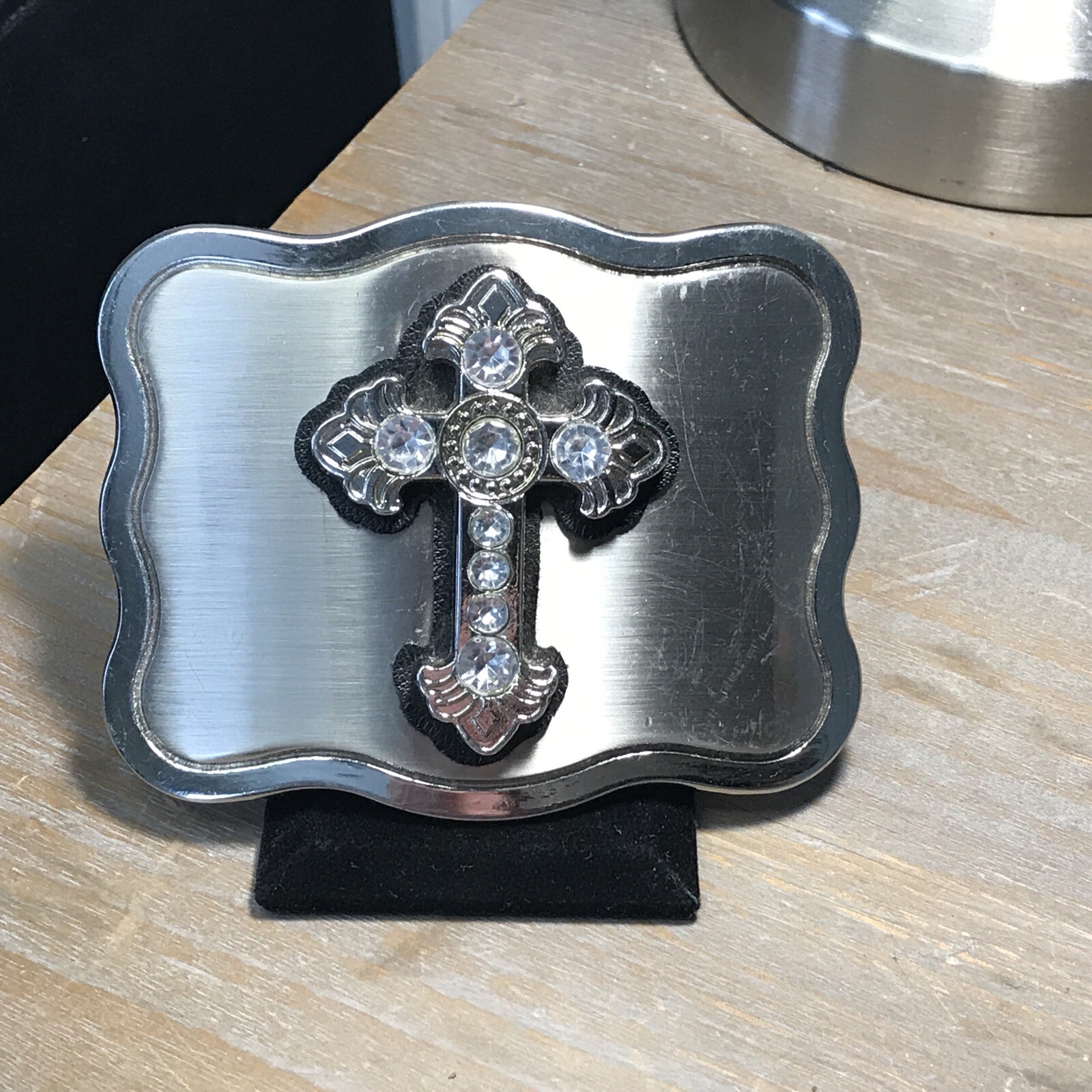 JK Trading Belt Buckle Metal 3d Silver Cross Antique Celtic Church Logo ~Z6~