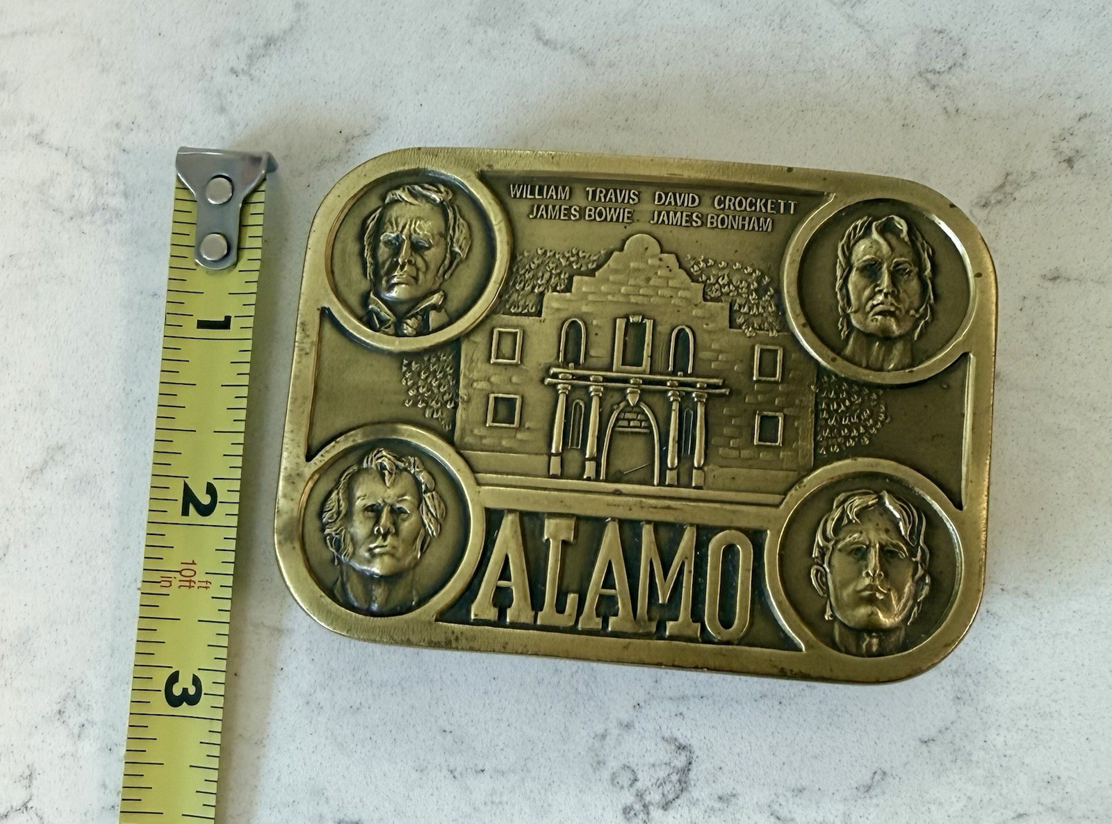 Vintage 1985 Four Heroes Of Alamo Brass Belt Buckle Limited Edition NWOB RARE