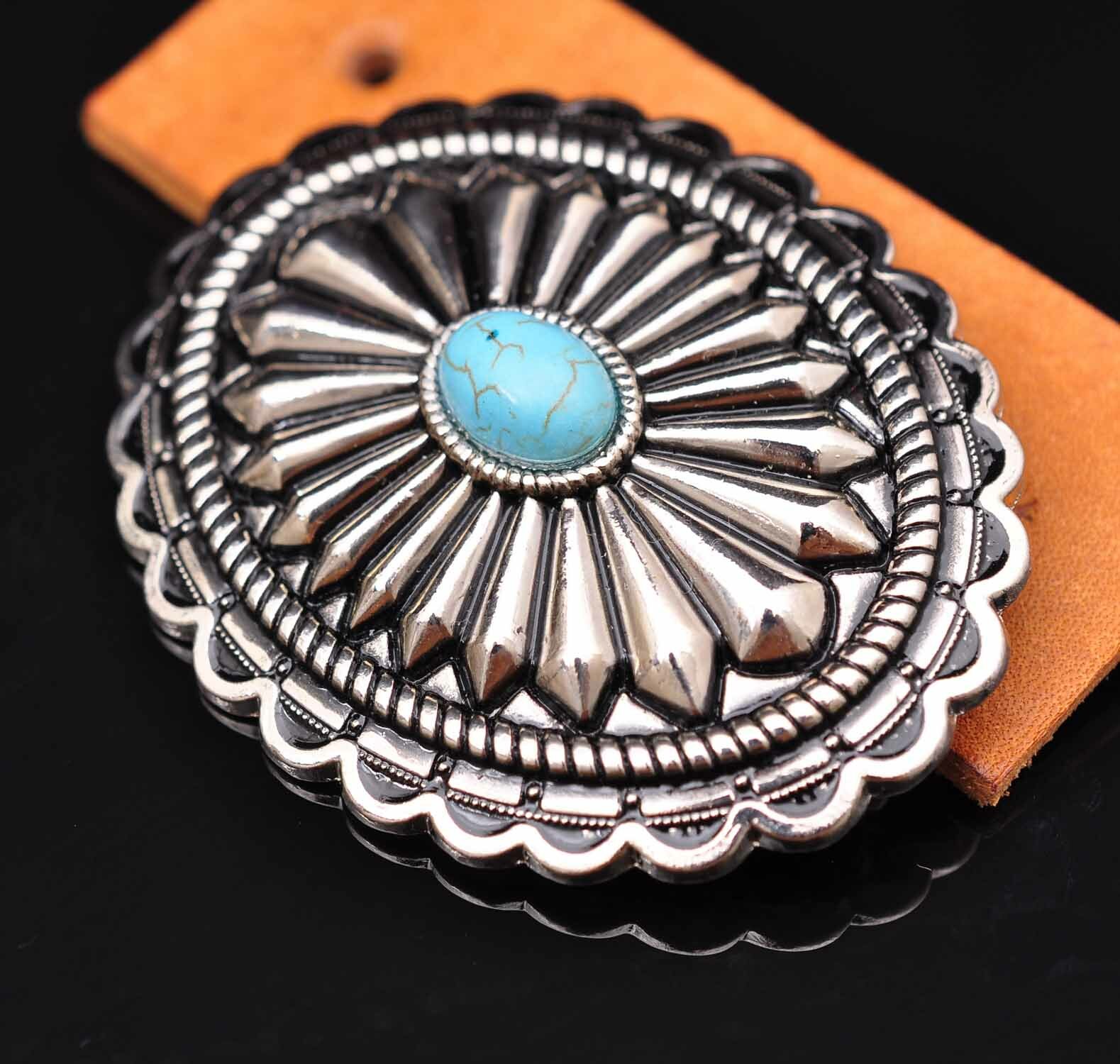 Bling Silver Southeast DIY Floral Turquoise Leather Belt Buckle Replacement 40mm