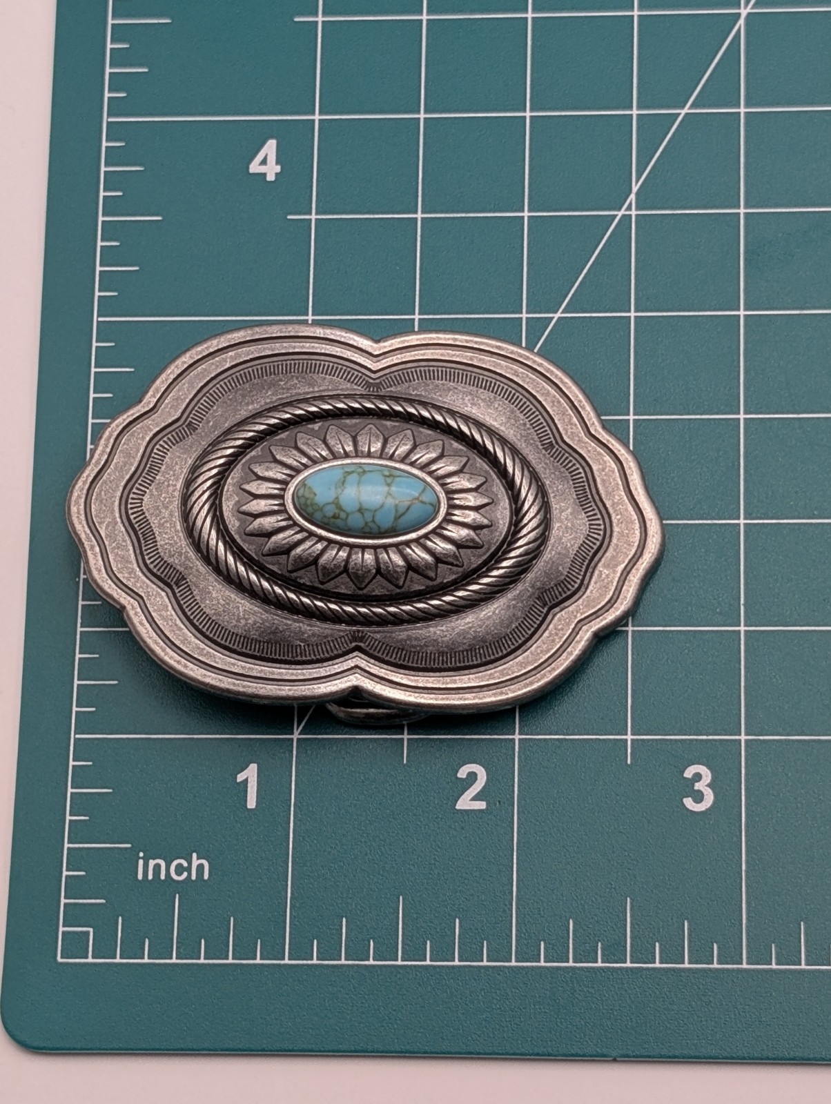 Catchfly Studio Western Belt Buckle Faux Turquoise Silver Tone Cowgirl Boho