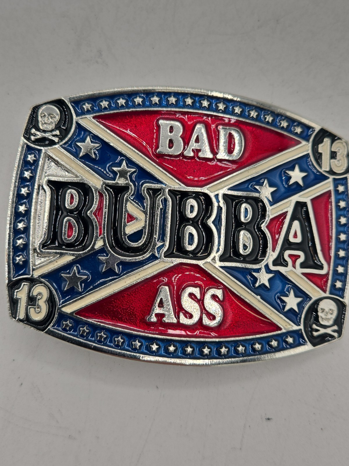 Battle Flag Bad Ass Red White & Blue Stars States Belt Buckle