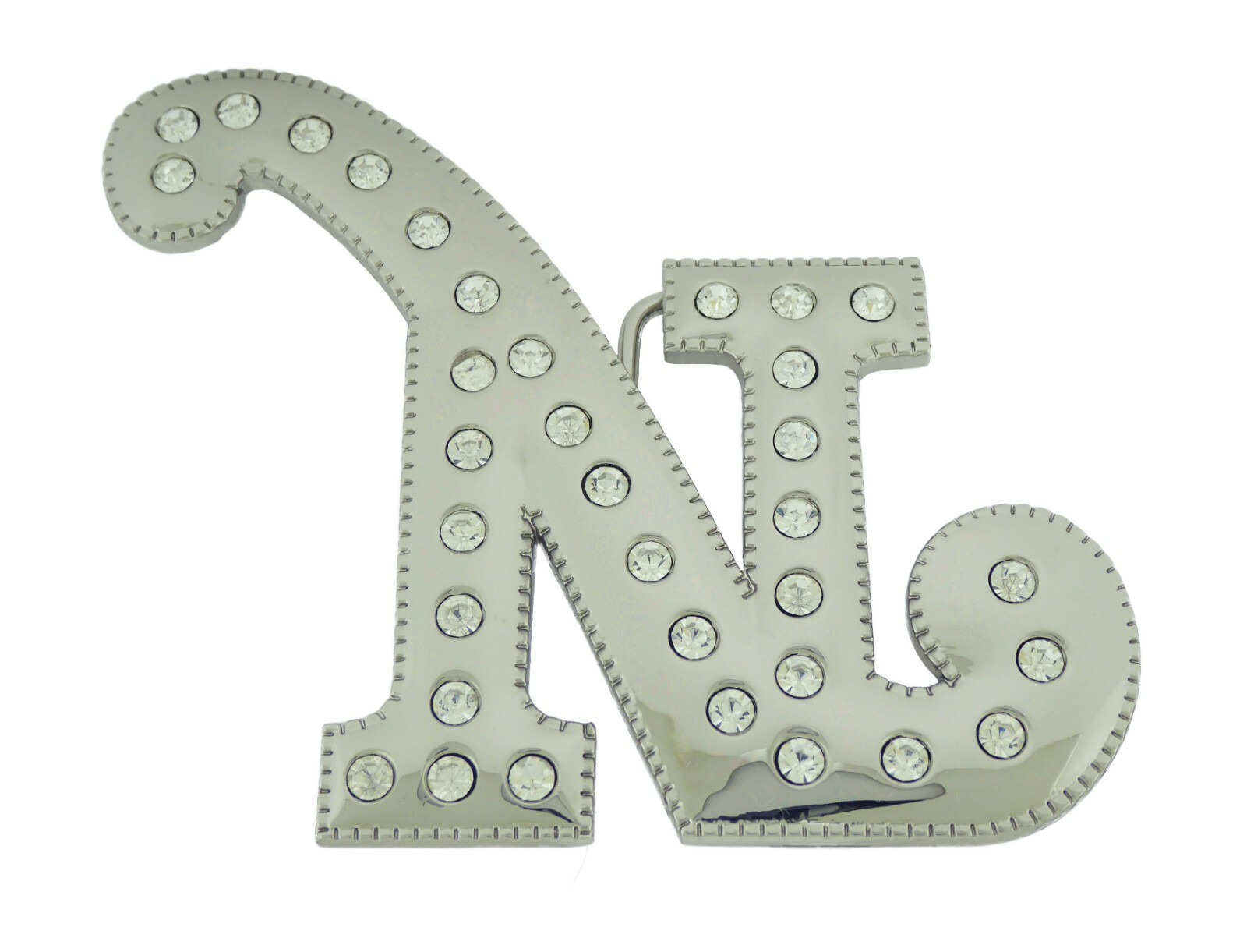 Initial Letter Cursive Silver Chrome Rhinestones Belt Buckle A to Z Alphabet New