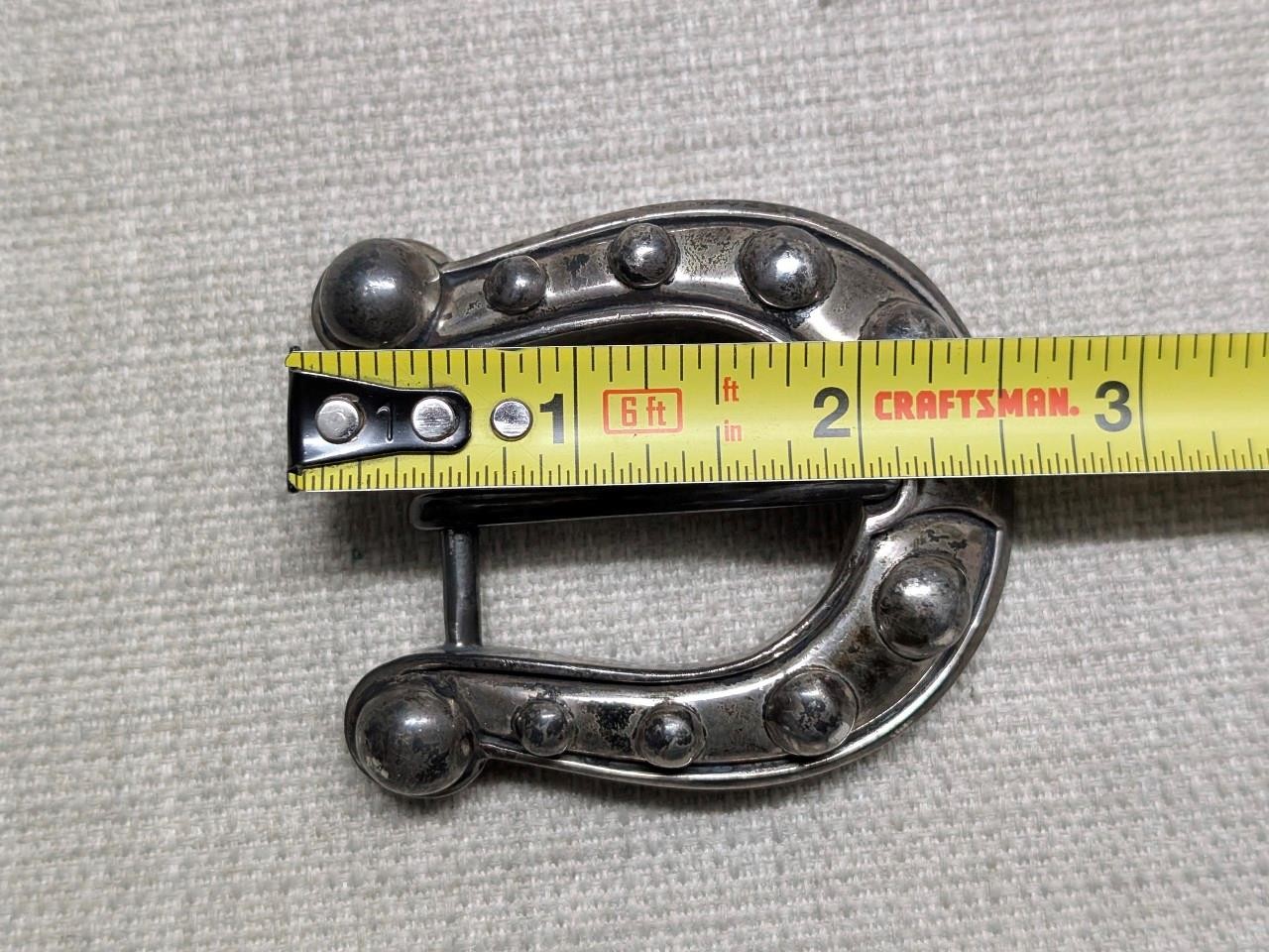vintage KIESELSTEIN CORD belt buckle set STERLING SILVER horse-shoe 3PC western