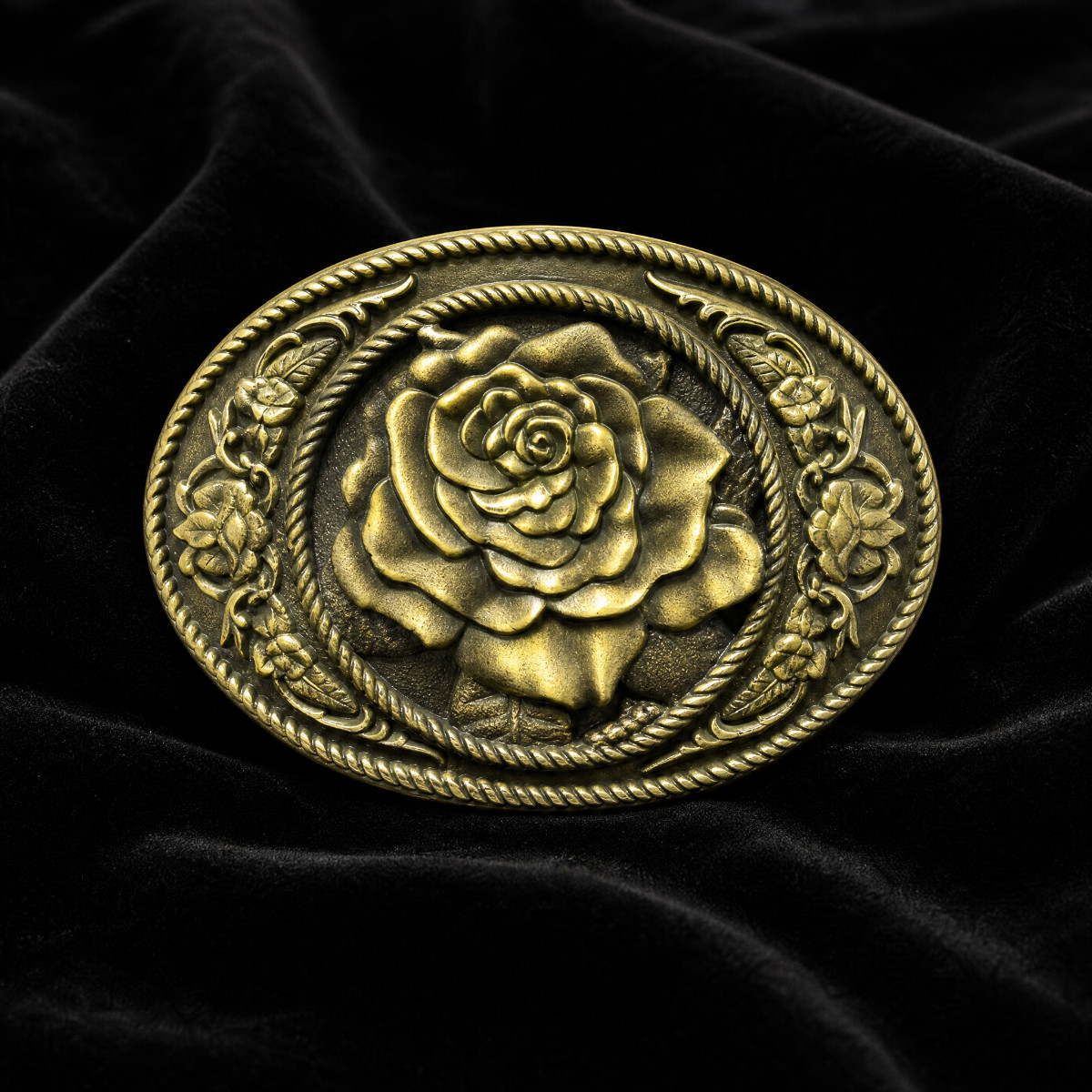 Western Rose Flower Oval Bronze Plated Belt Buckle Cowgirl Country Floral Mens