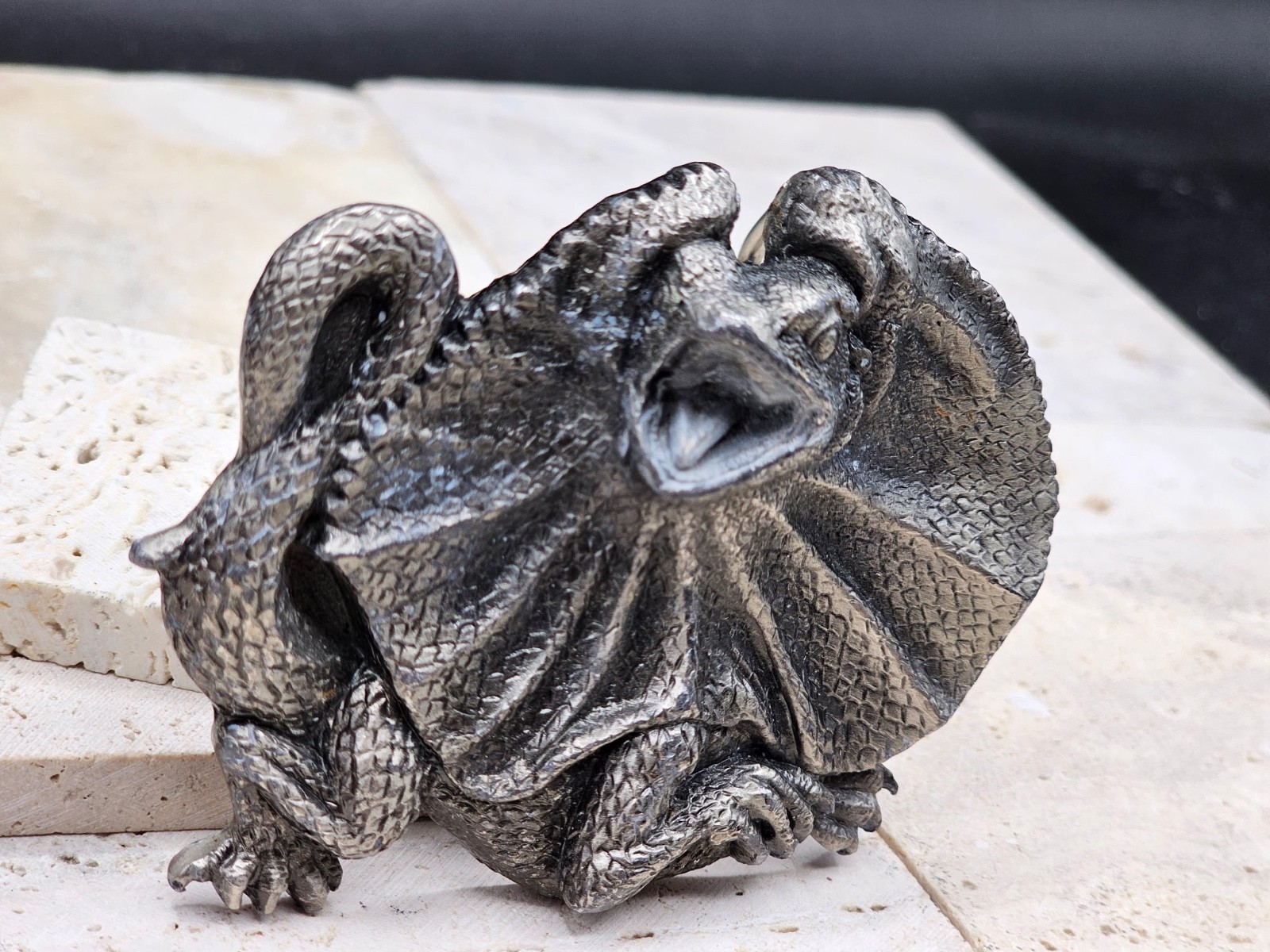 Vintage Frilled Lizard Pewter REPTILE Belt Buckle Australian Animal Series