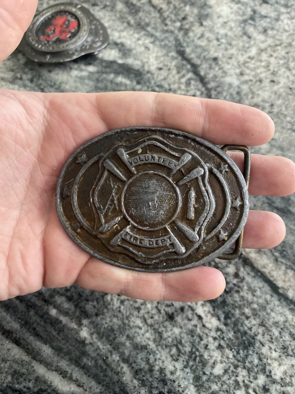 Vintage Belt Buckle Volunteer Fire dept Firefighter Solid Brass or Bronze