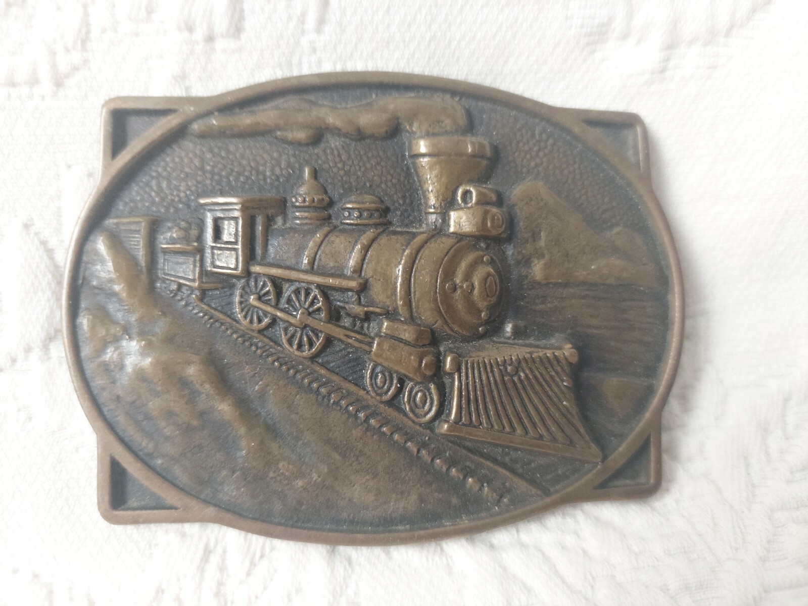 Vintage BTS Solid Brass Steam Engine Locomotive Belt Buckle Train 3.5&Prime; Long