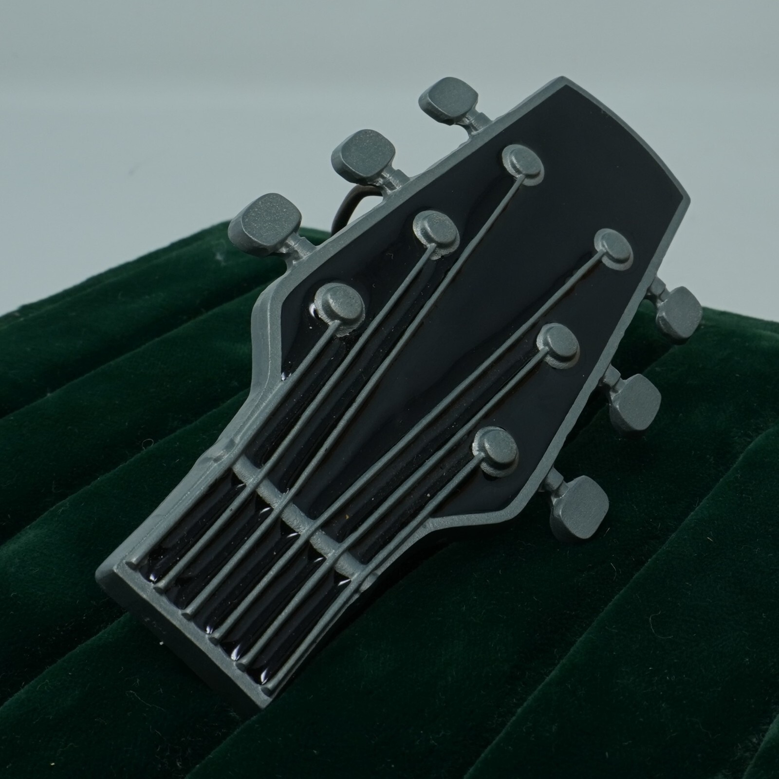 Vintage Guitar Headstock Black Enamel Country Musician Rock and Roll Belt Buckle