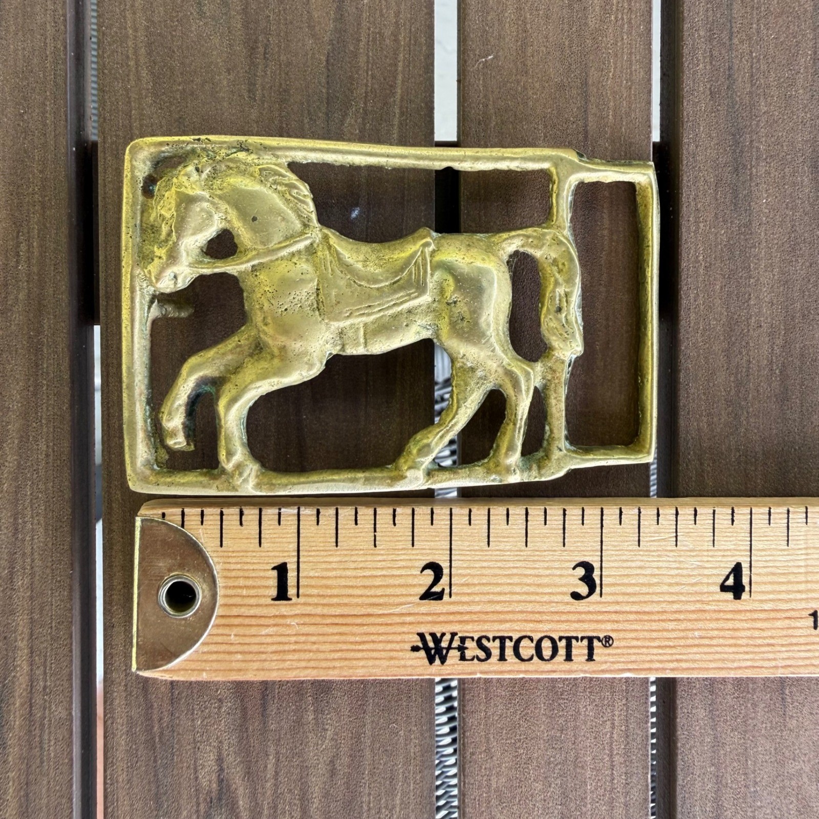 Vintage Solid Brass Horse Belt Buckle Western Equestrian Cutout Rectangular